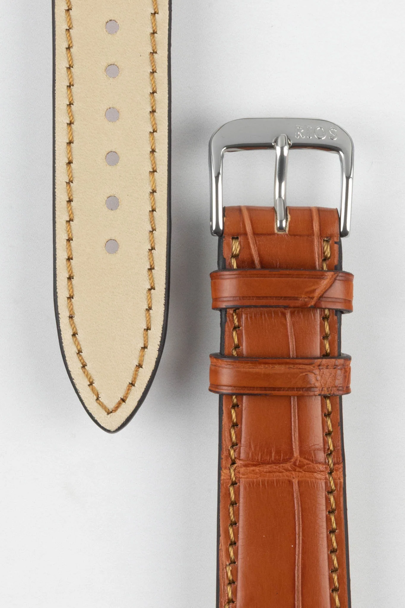 RIOS1931 SENATOR Genuine Alligator Square-Padding Watch Strap in COGNAC - Image 3