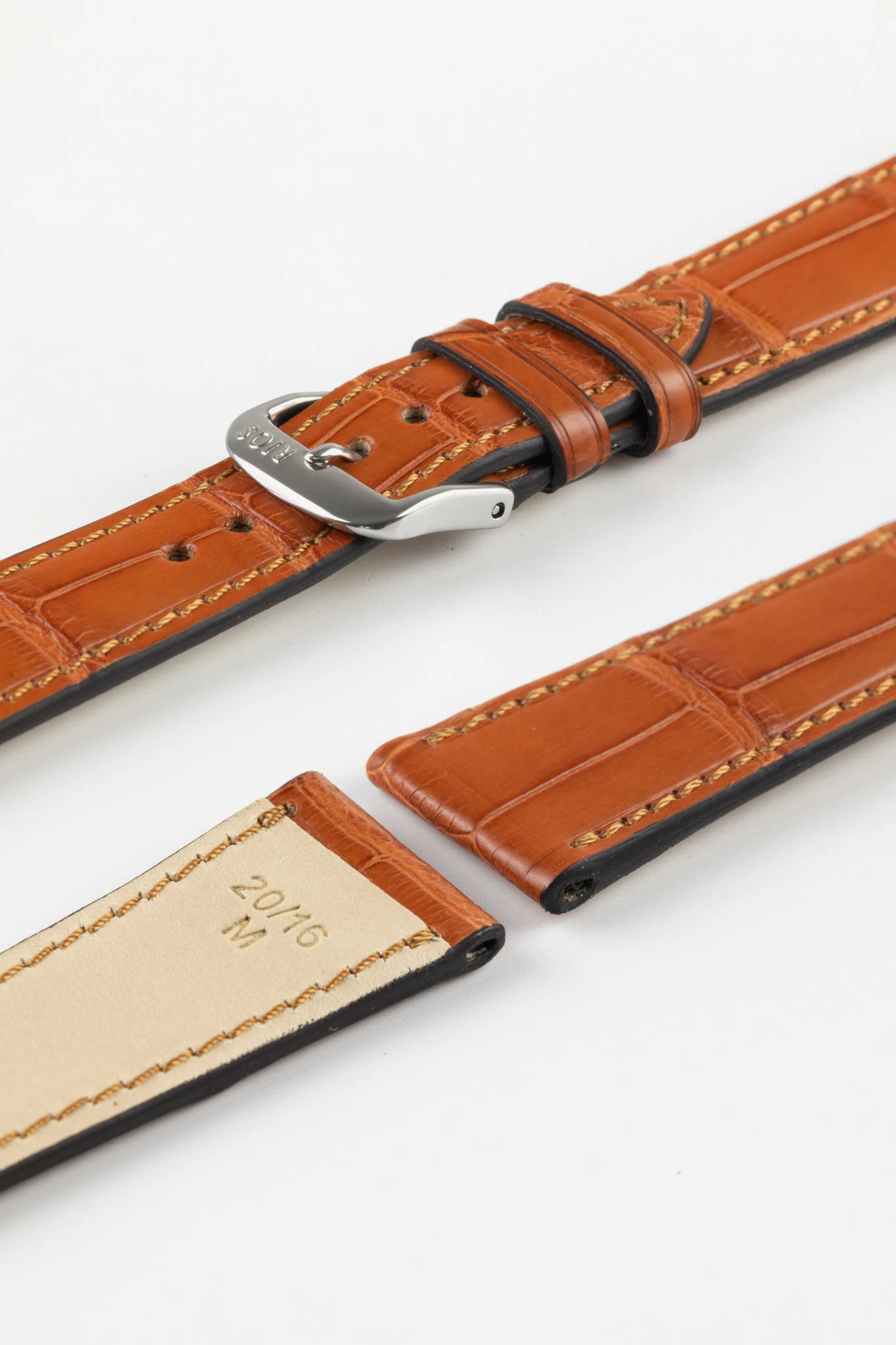 RIOS1931 SENATOR Genuine Alligator Square-Padding Watch Strap in COGNAC - Image 7