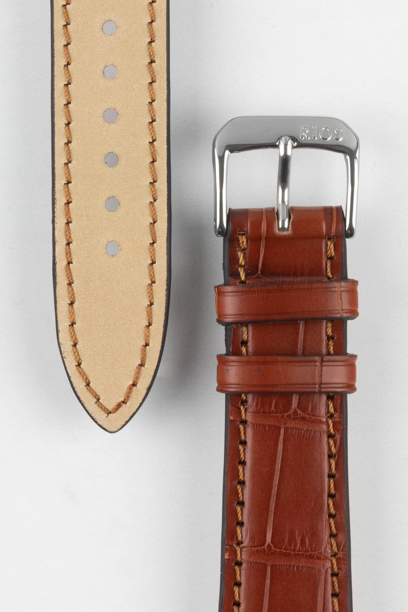 RIOS1931 SENATOR Genuine Alligator Square-Padding Watch Strap in MAHOGANY - Image 3