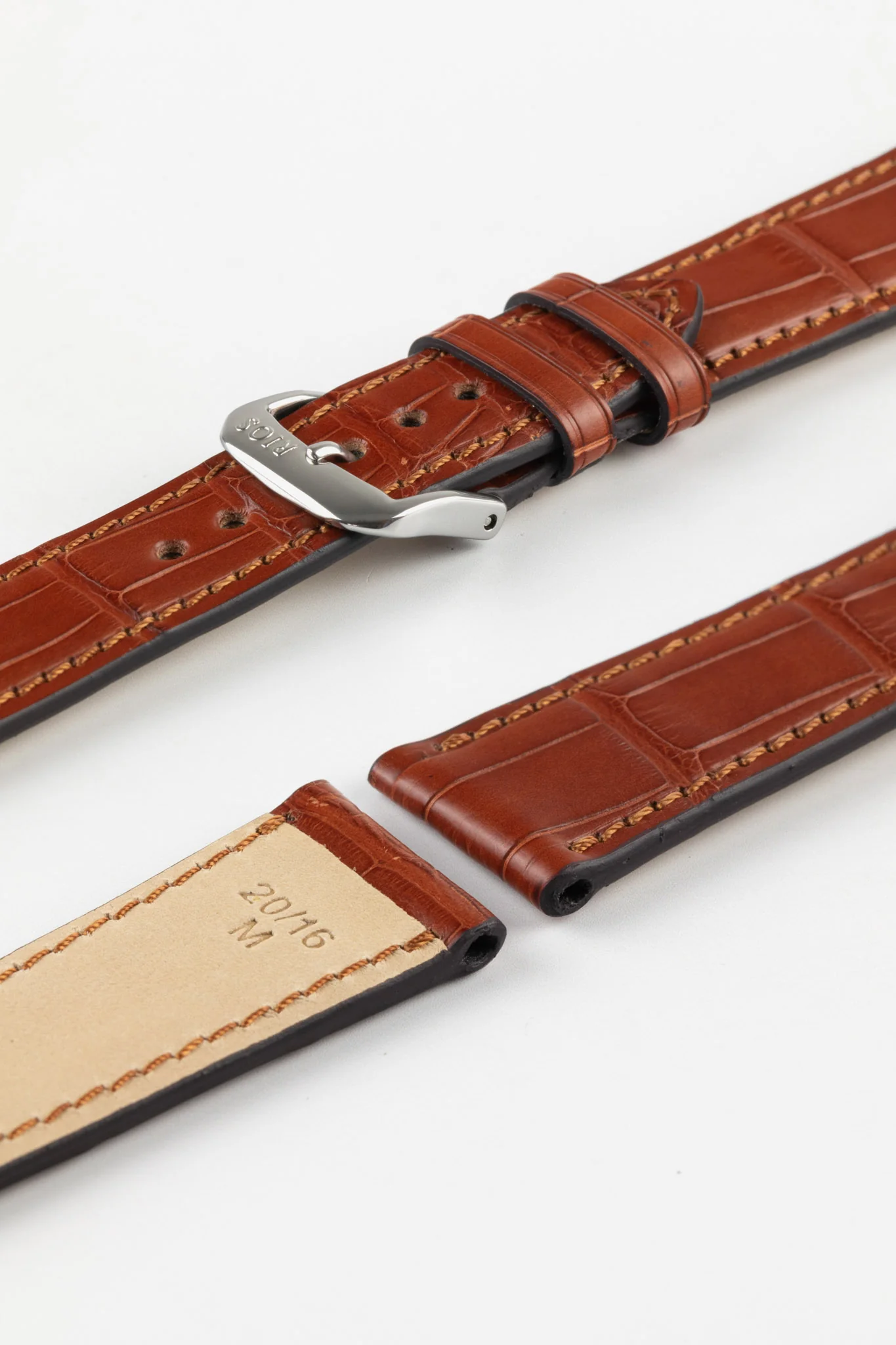 RIOS1931 SENATOR Genuine Alligator Square-Padding Watch Strap in MAHOGANY - Image 7