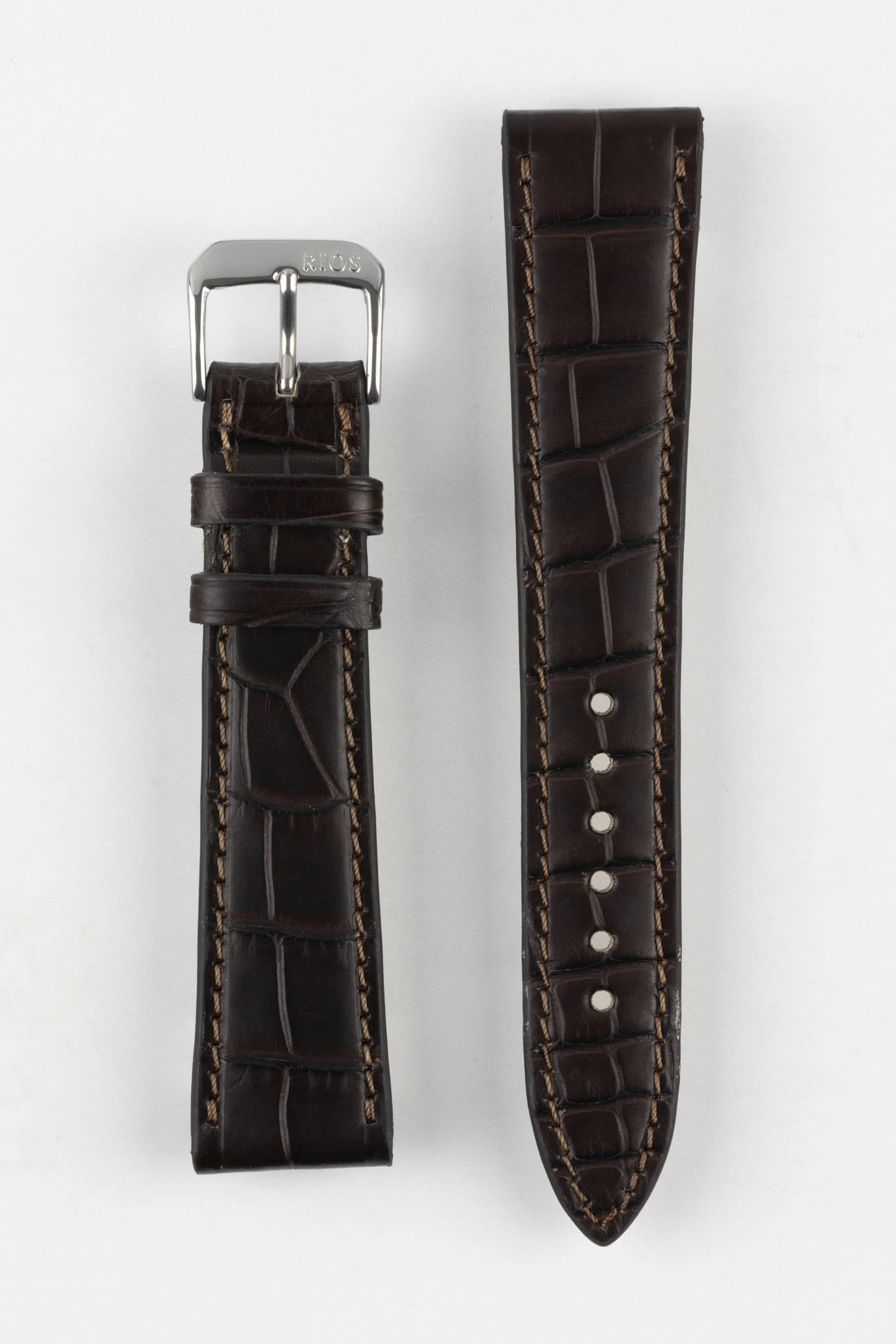 RIOS1931 SENATOR Genuine Alligator Square-Padding Watch Strap in MOCHA - Image 10