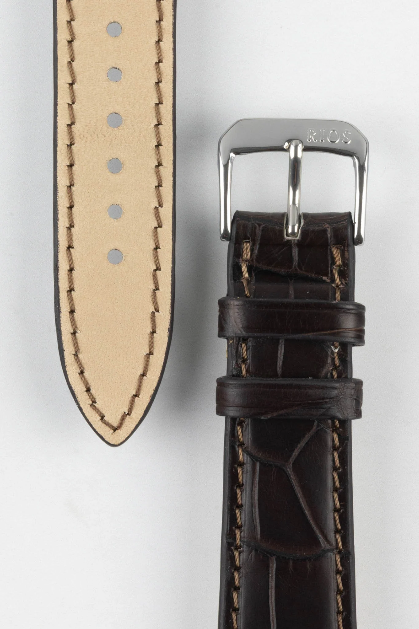 RIOS1931 SENATOR Genuine Alligator Square-Padding Watch Strap in MOCHA - Image 3