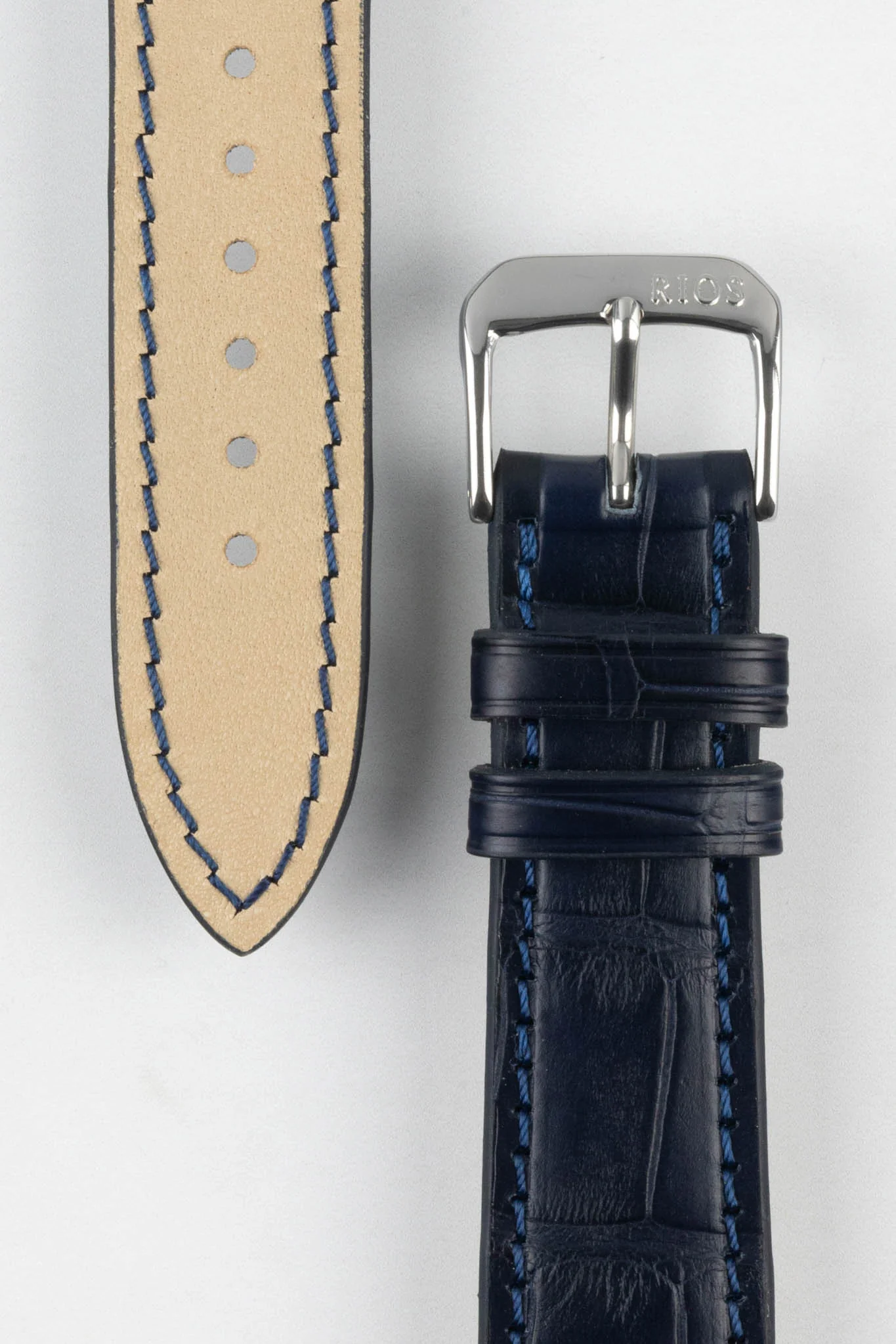 RIOS1931 SENATOR Genuine Alligator Square-Padding Watch Strap in OCEAN BLUE - Image 3