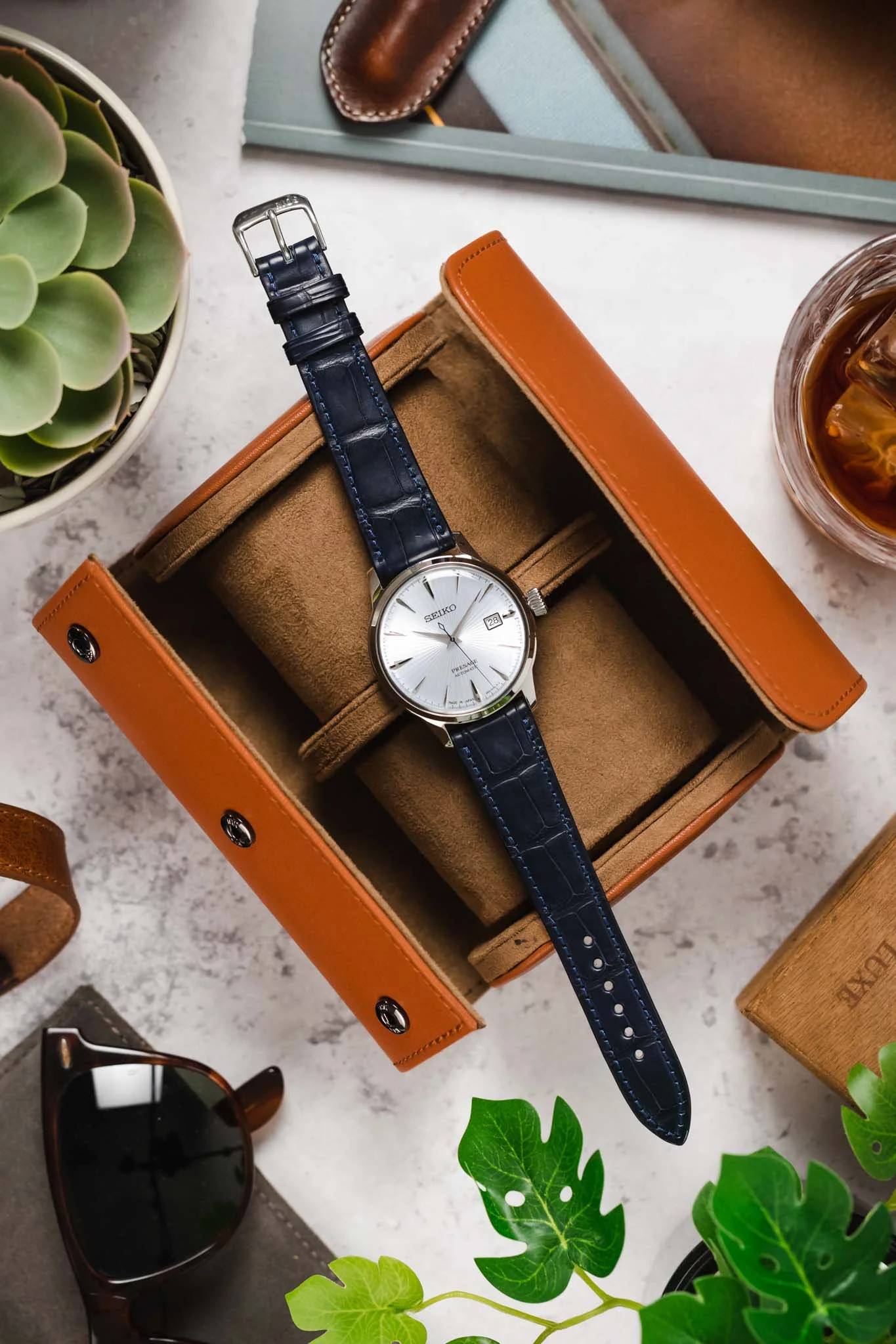 RIOS1931 SENATOR Genuine Alligator Square-Padding Watch Strap in OCEAN BLUE - Image 9