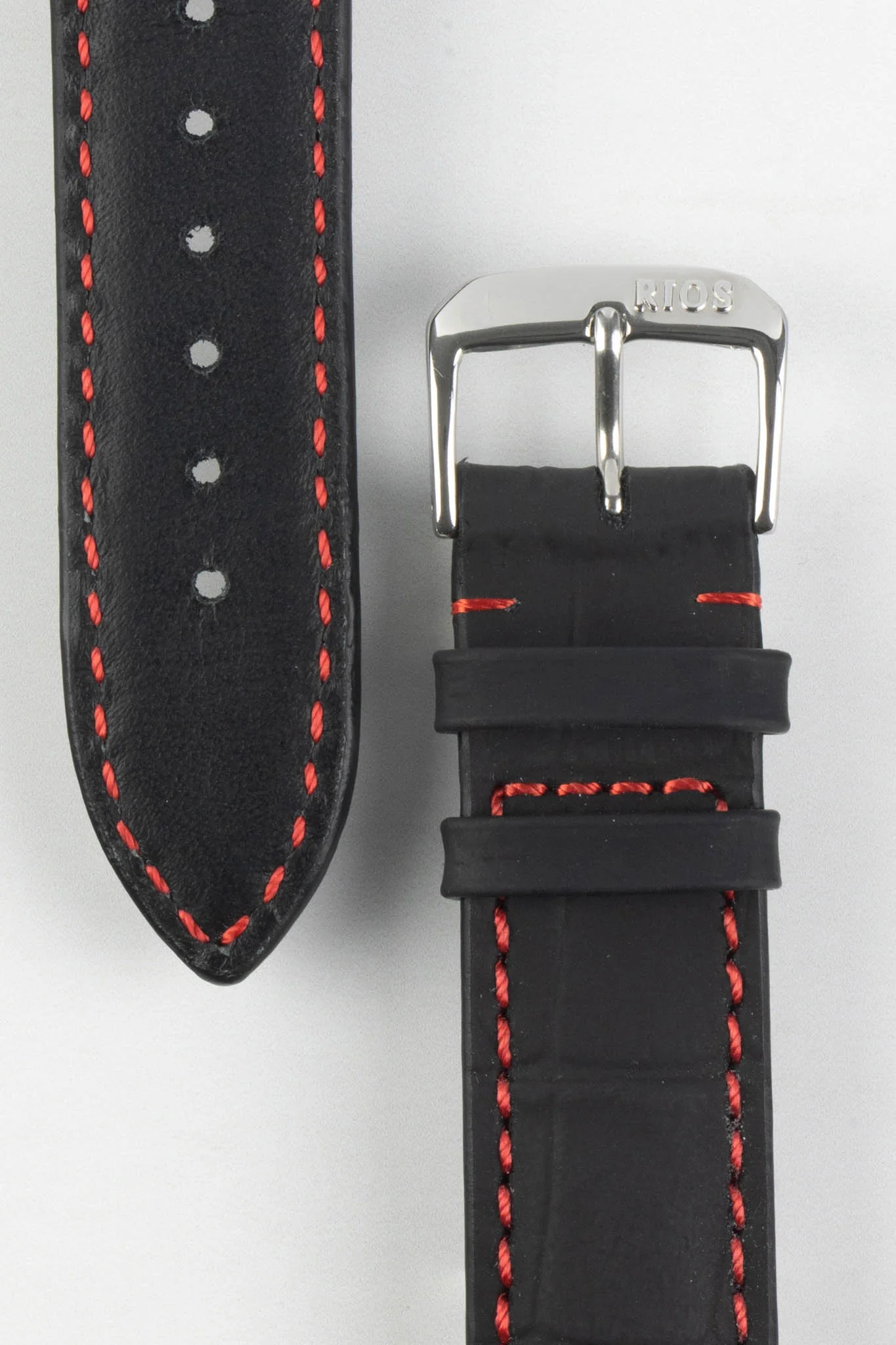 RIOS1931 SPEED Water Resistant Alligator-Embossed Leather Watch Strap in BLACK - Image 2
