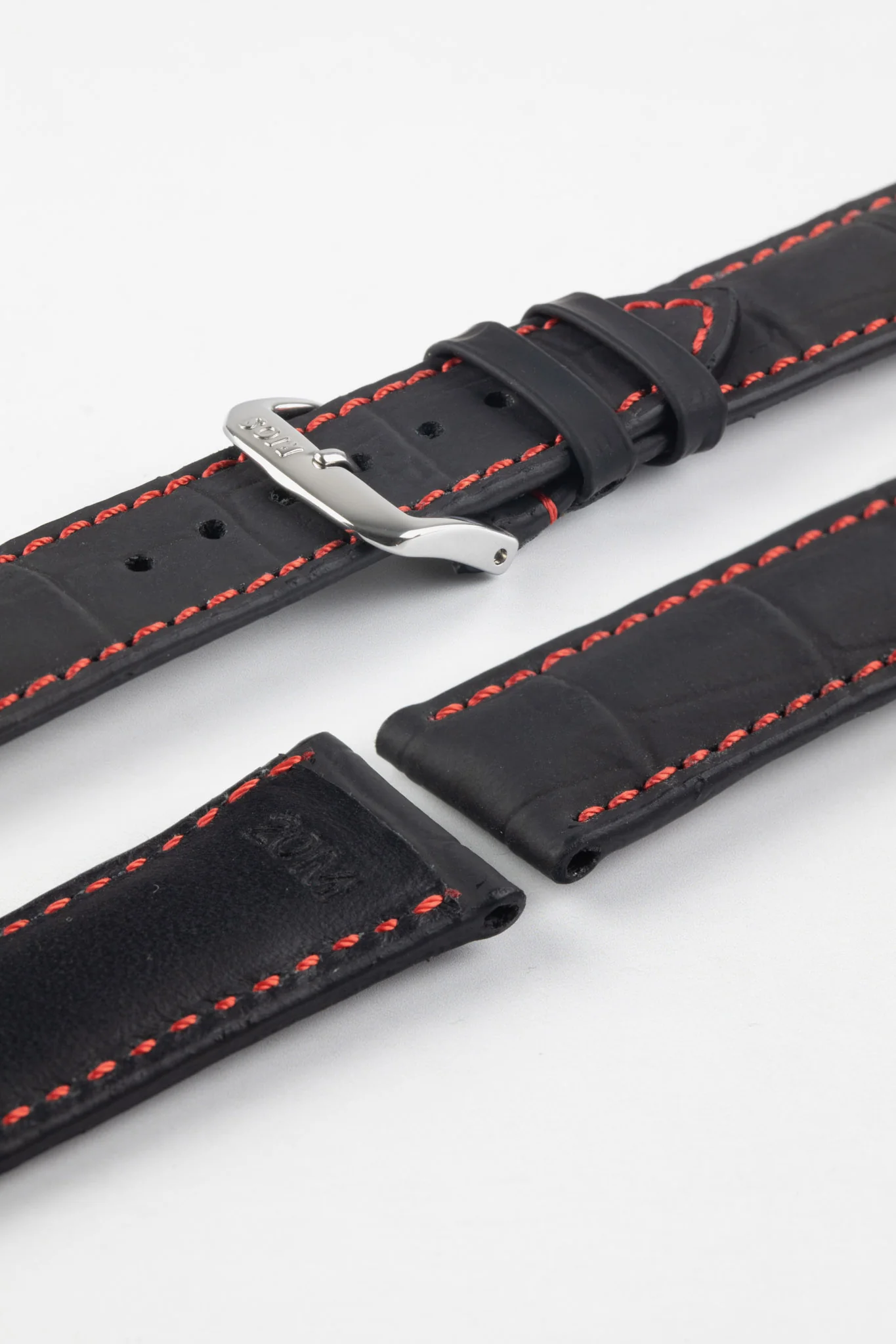RIOS1931 SPEED Water Resistant Alligator-Embossed Leather Watch Strap in BLACK - Image 4
