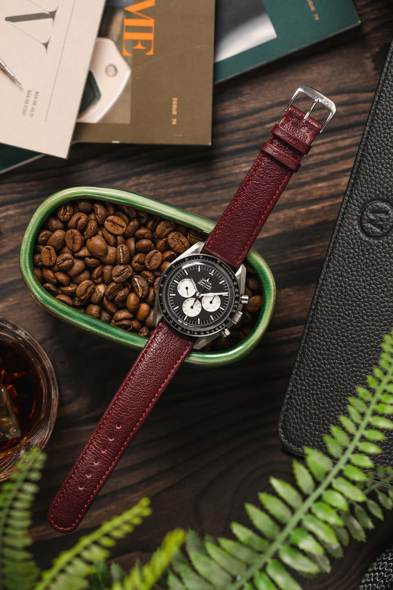 RIOS1931 TEXAS Genuine Buffalo Leather Watch Strap in BURGUNDY - Image 4