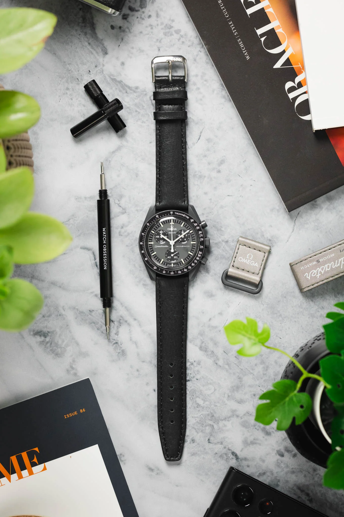 RIOS1931 TOBACCO Genuine Pigskin Leather Watch Strap in BLACK - Image 9