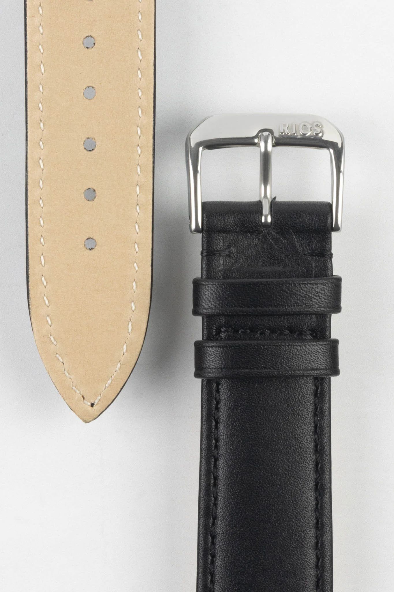 RIOS1931 TOSCANA Square-Padded Calfskin Leather Watch Strap in BLACK - Image 3