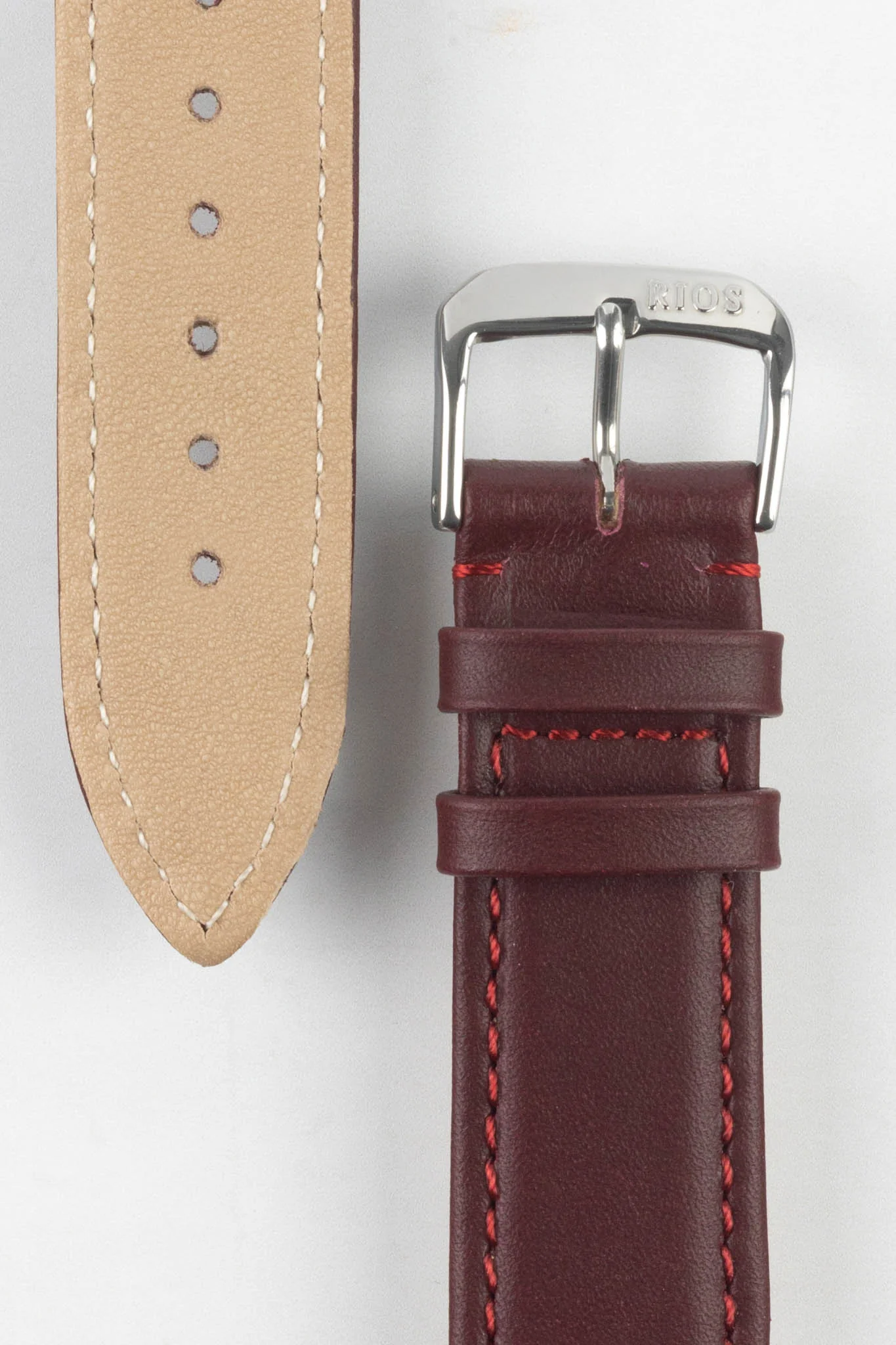 RIOS1931 TOSCANA Square-Padded Calfskin Leather Watch Strap in BURGUNDY - Image 3