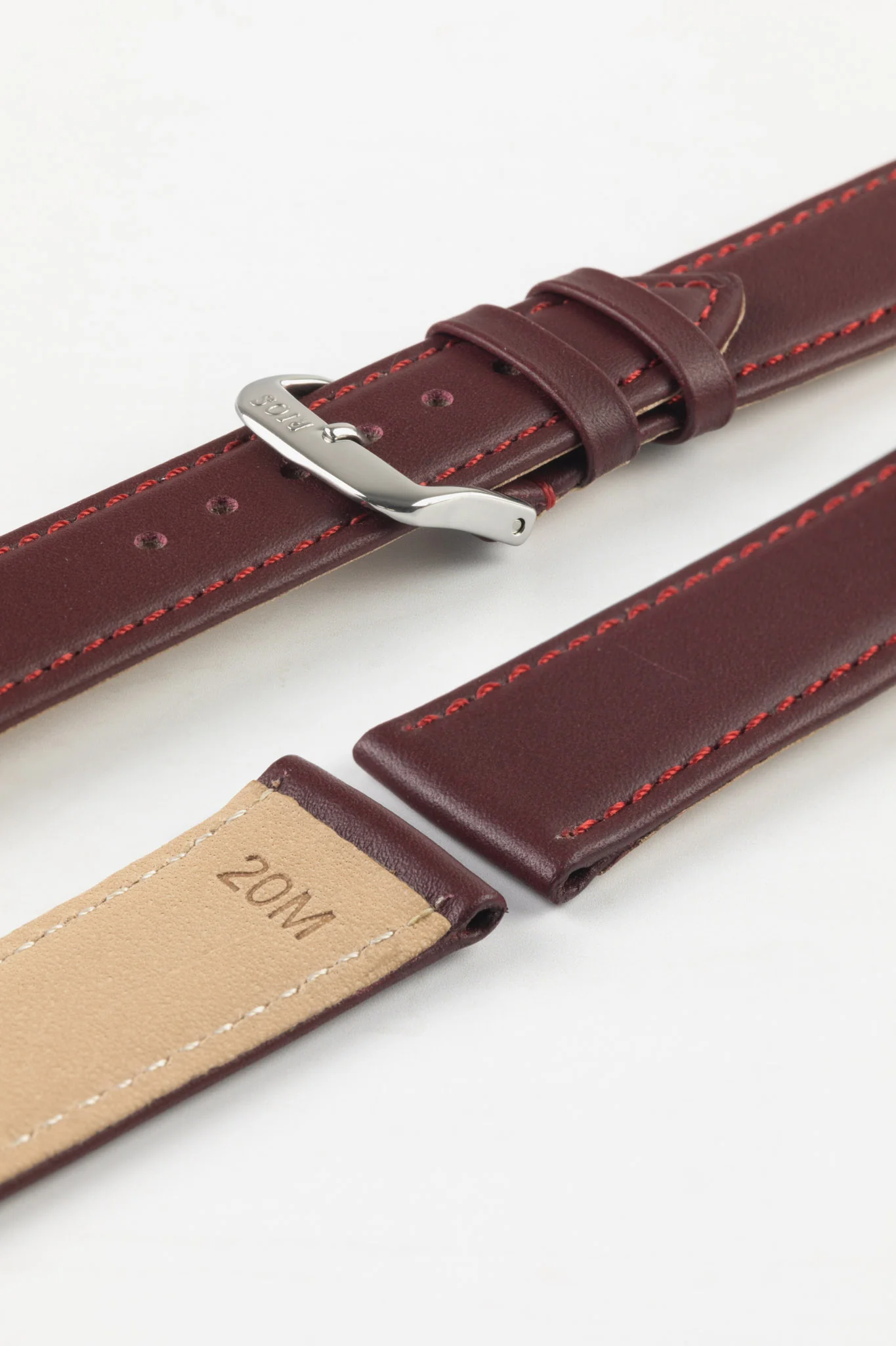 RIOS1931 TOSCANA Square-Padded Calfskin Leather Watch Strap in BURGUNDY - Image 7