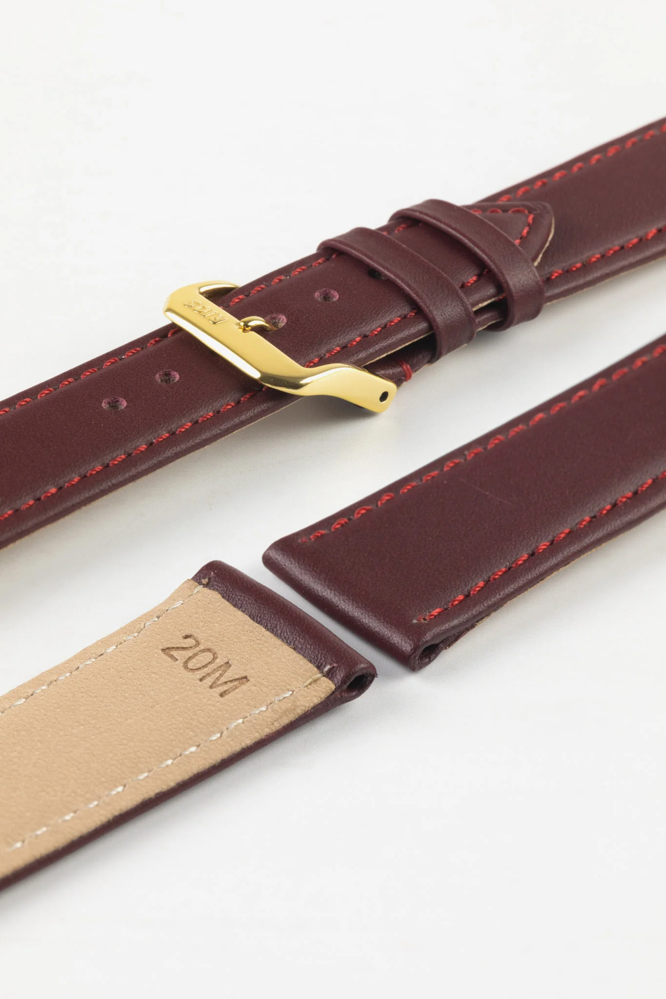 RIOS1931 TOSCANA Square-Padded Calfskin Leather Watch Strap in BURGUNDY - Image 8