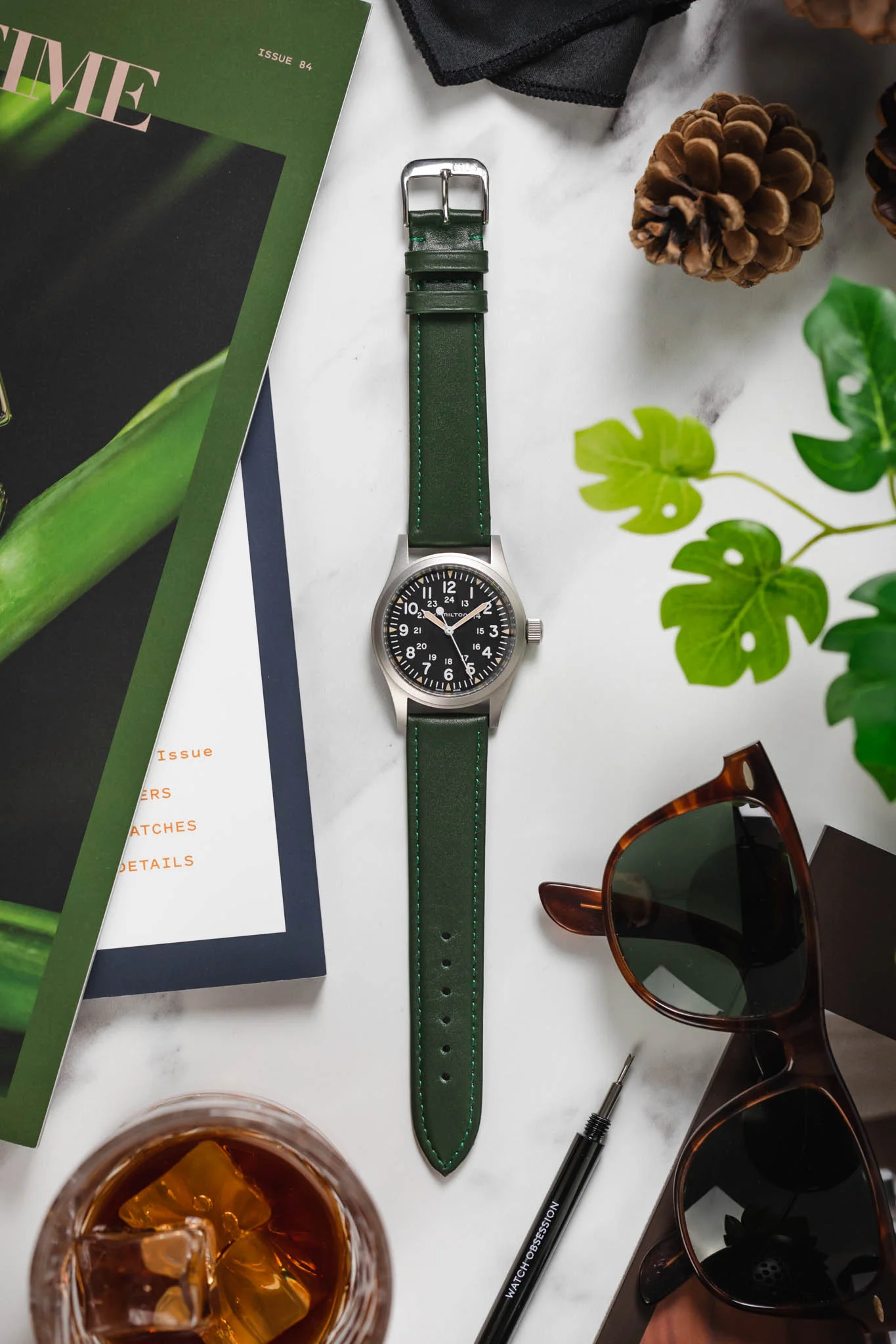 RIOS1931 TOSCANA Square-Padded Calfskin Leather Watch Strap in FOREST GREEN - Image 9