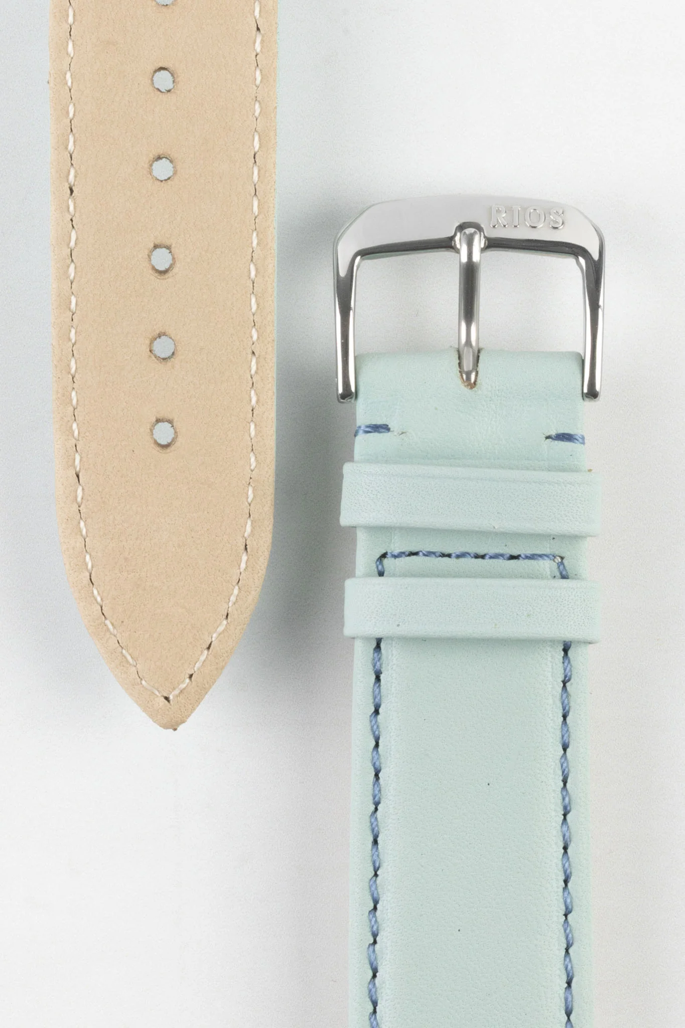 RIOS1931 TOSCANA Square-Padded Calfskin Leather Watch Strap in ICE BLUE - Image 3
