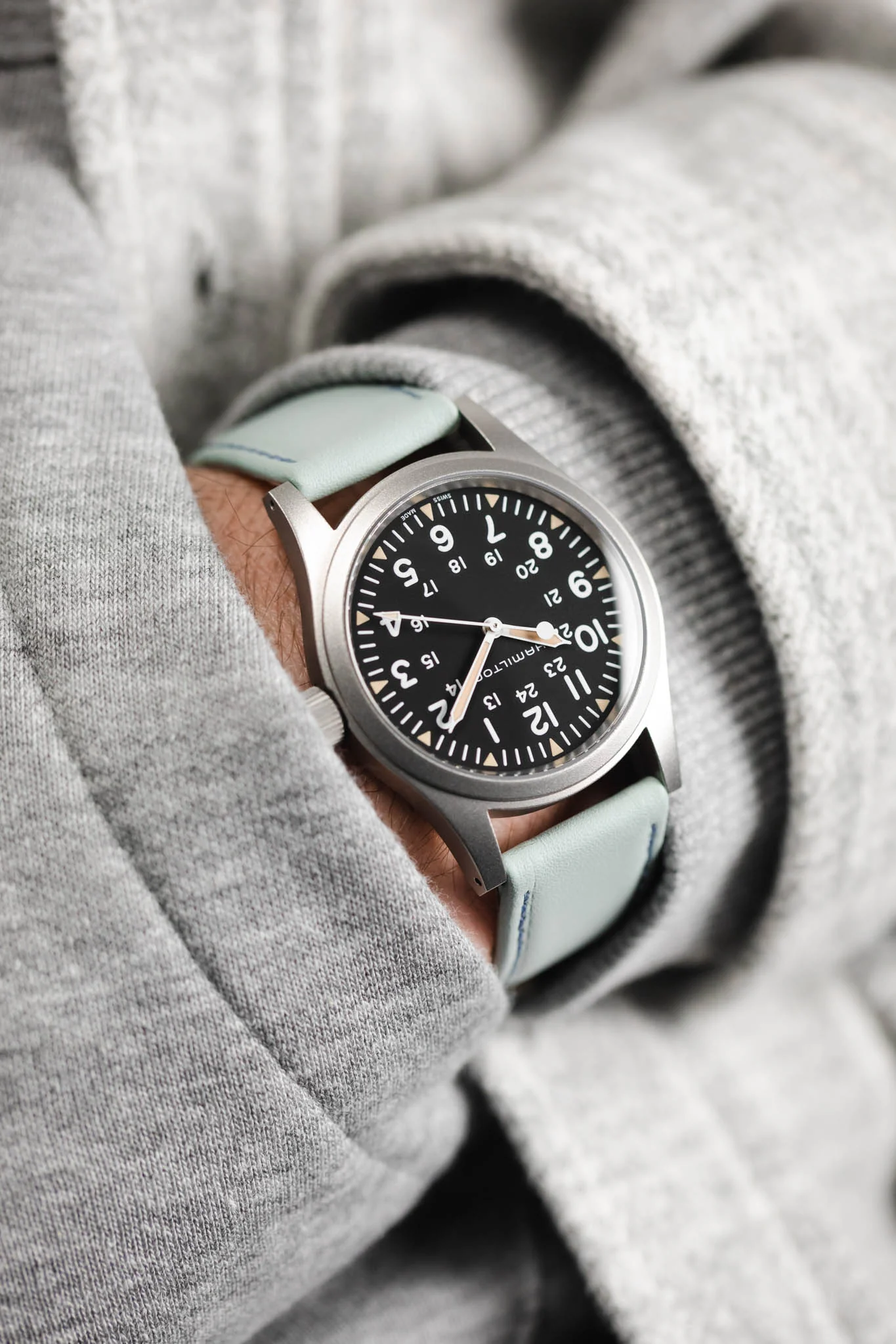 RIOS1931 TOSCANA Square-Padded Calfskin Leather Watch Strap in ICE BLUE - Image 6