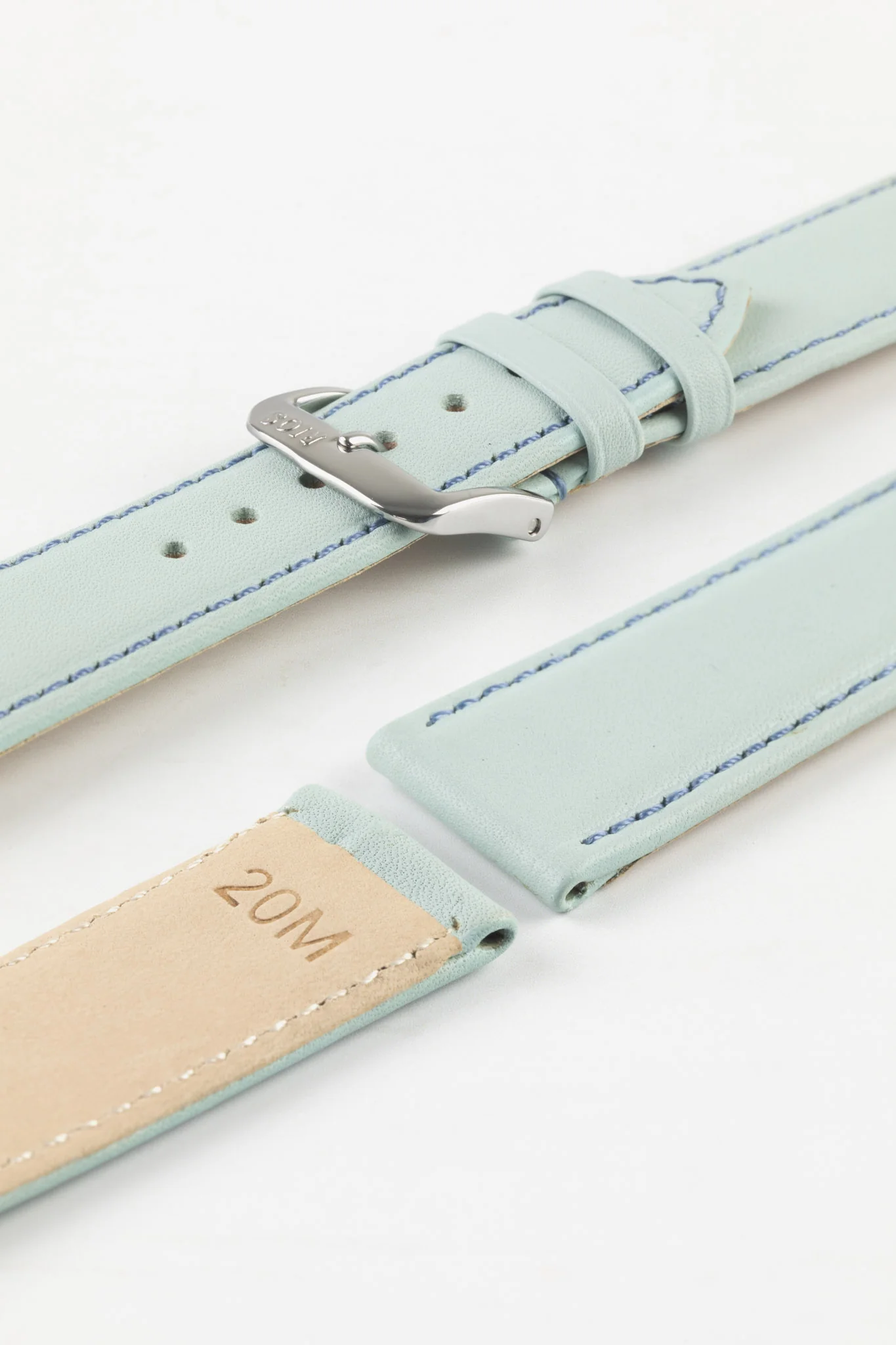 RIOS1931 TOSCANA Square-Padded Calfskin Leather Watch Strap in ICE BLUE - Image 7