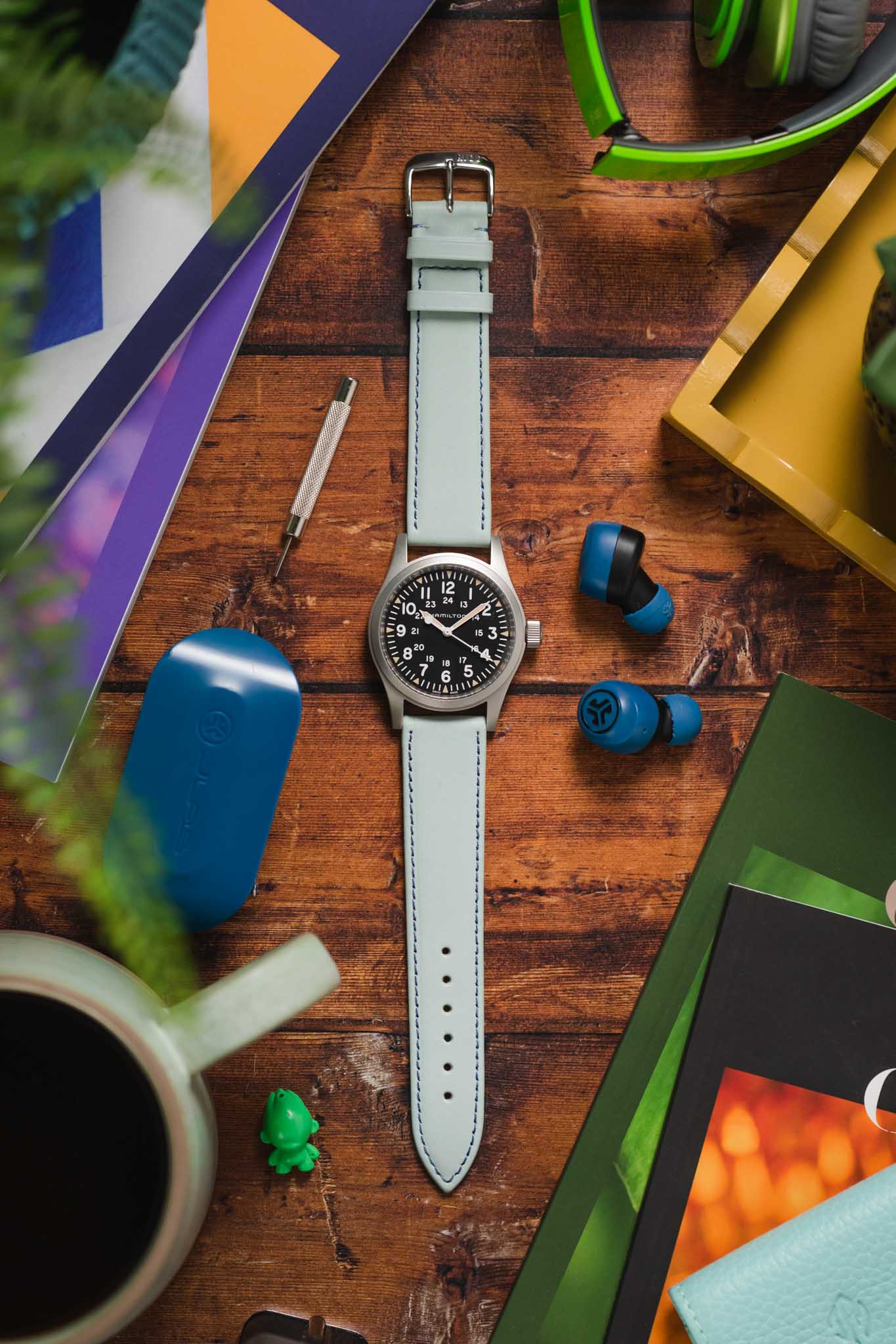 RIOS1931 TOSCANA Square-Padded Calfskin Leather Watch Strap in ICE BLUE - Image 9