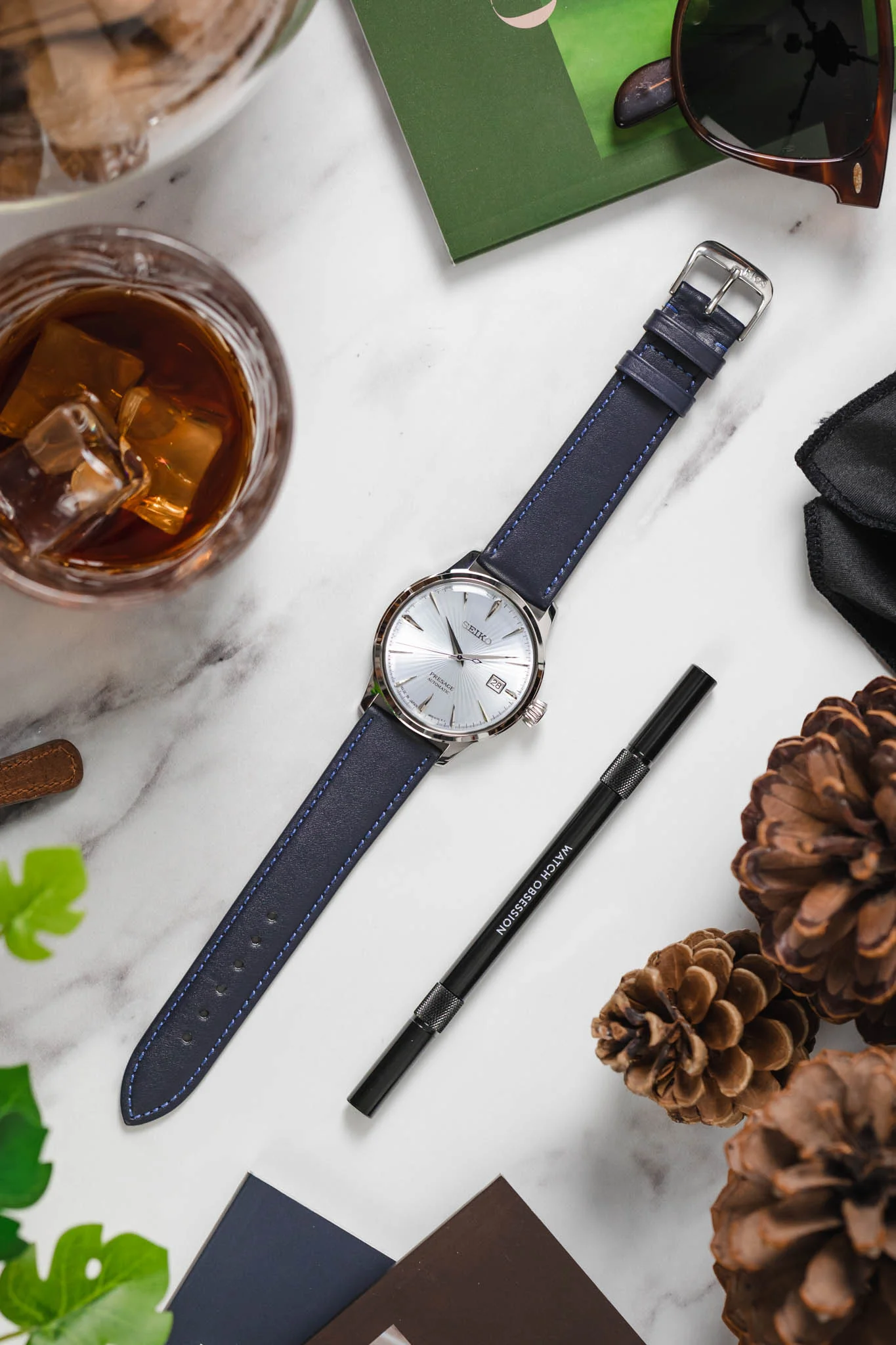 RIOS1931 TOSCANA Square-Padded Calfskin Leather Watch Strap in OCEAN BLUE - Image 9