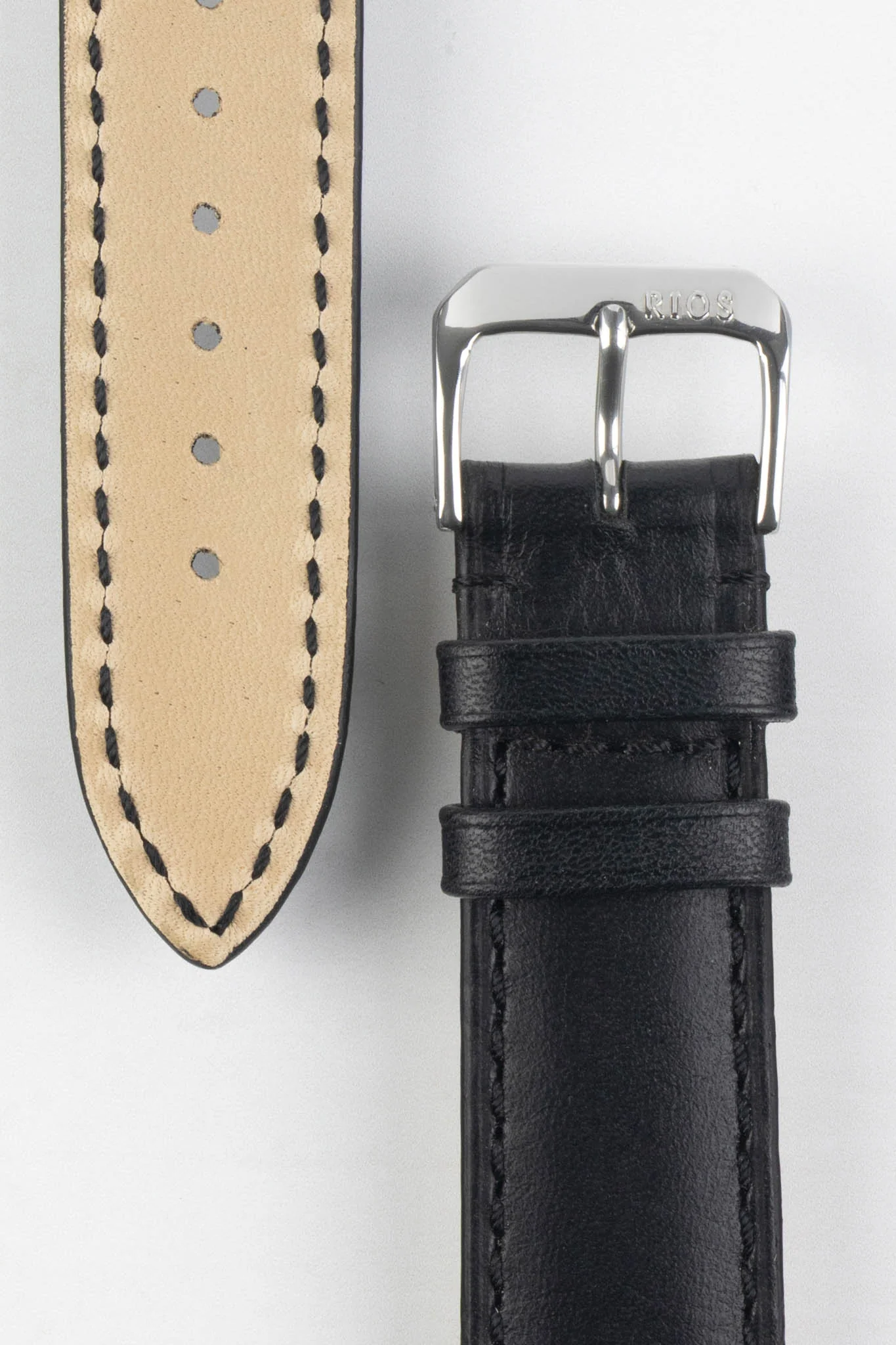 RIOS1931 TULA Genuine Russia Leather Bund Watch Strap in BLACK - Image 5