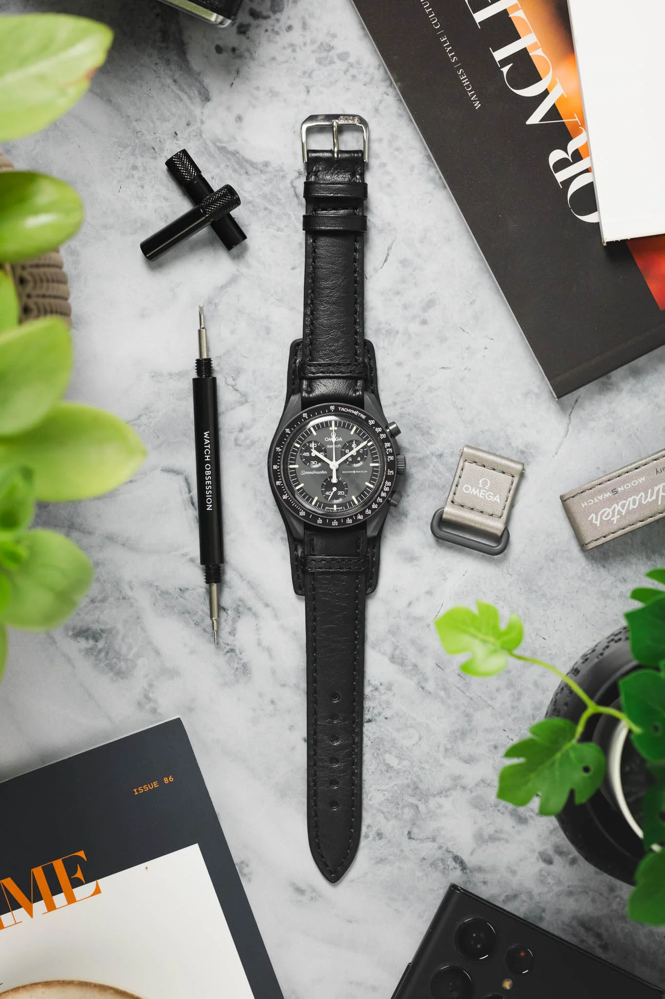 RIOS1931 TULA Genuine Russia Leather Bund Watch Strap in BLACK - Image 8