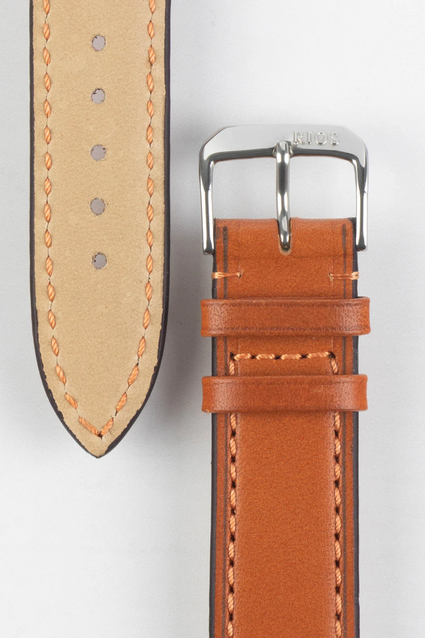 RIOS1931 TULA Genuine Russia Leather Bund Watch Strap in COGNAC - Image 3