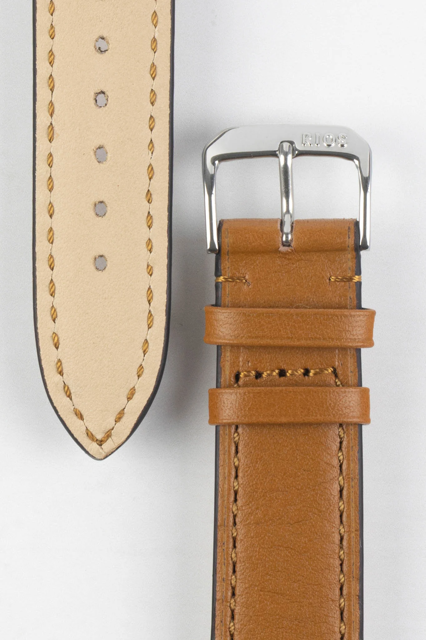 RIOS1931 TULA Genuine Russia Leather Bund Watch Strap in HONEY - Image 3