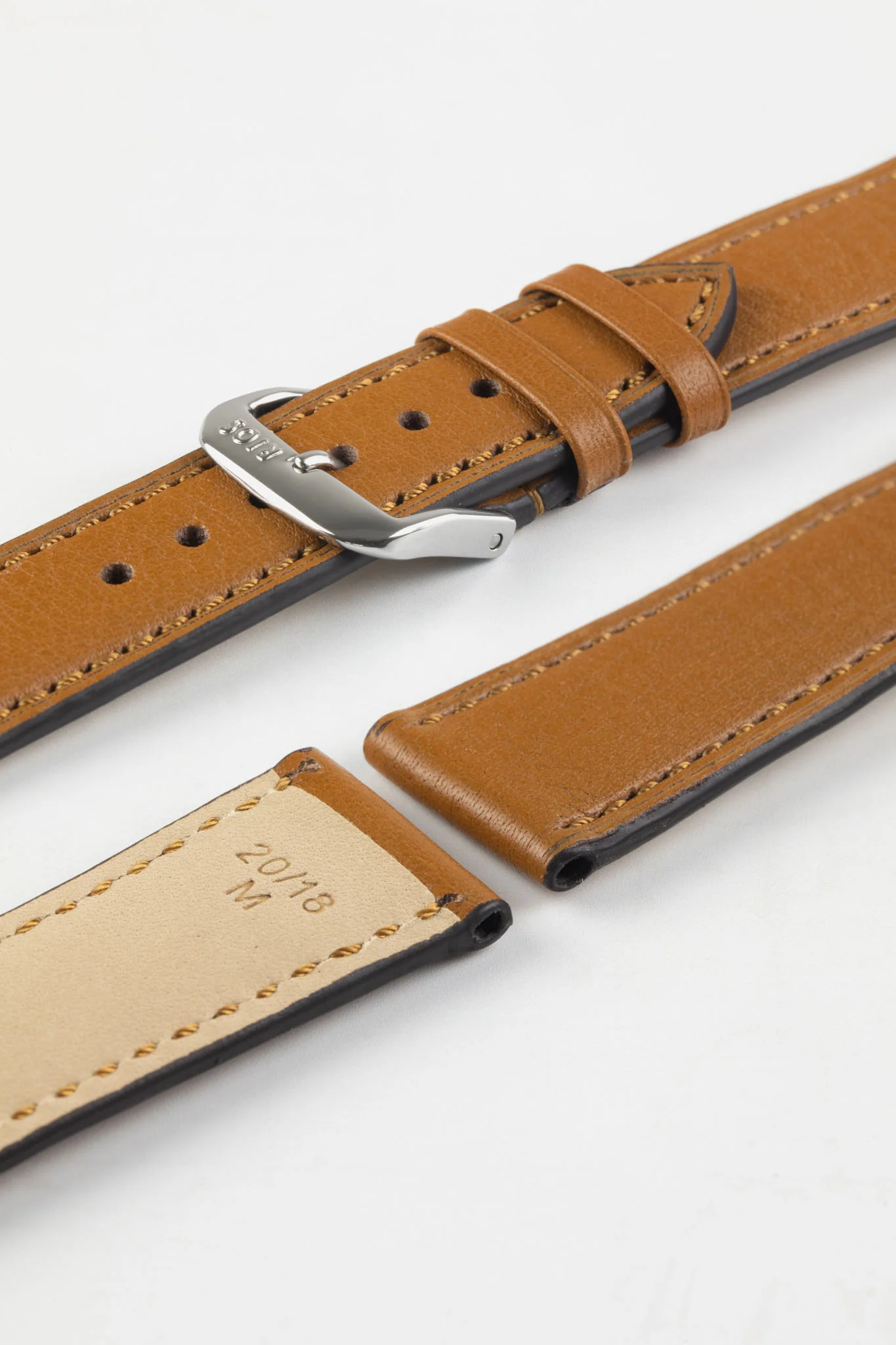 RIOS1931 TULA Genuine Russia Leather Bund Watch Strap in HONEY - Image 5