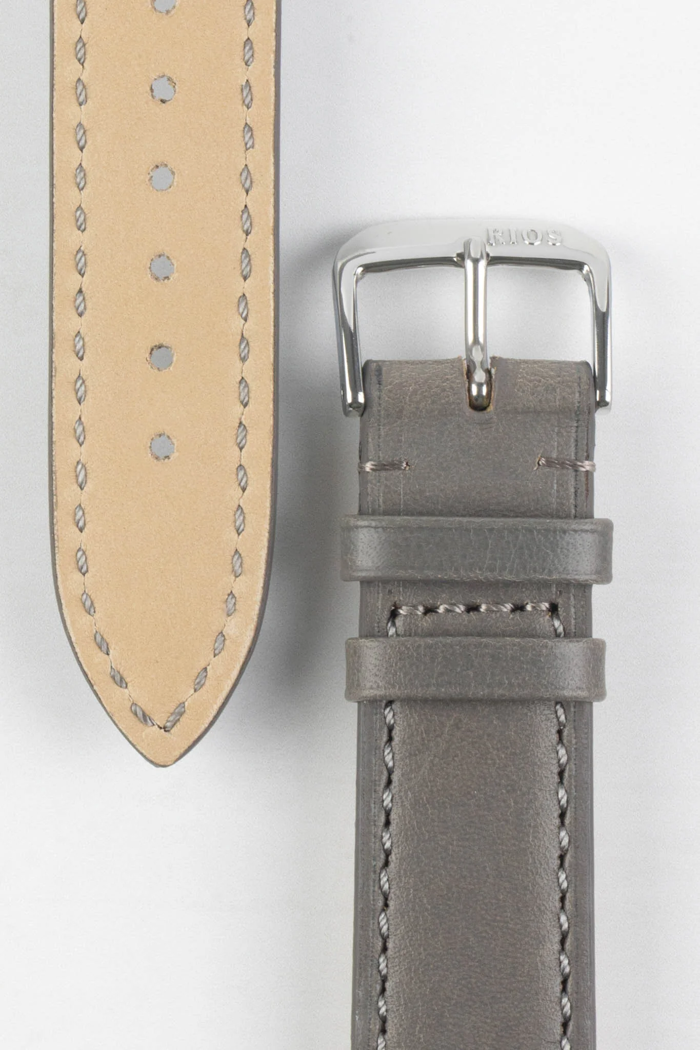 RIOS1931 TULA Genuine Russia Leather Bund Watch Strap in STONE GREY - Image 3
