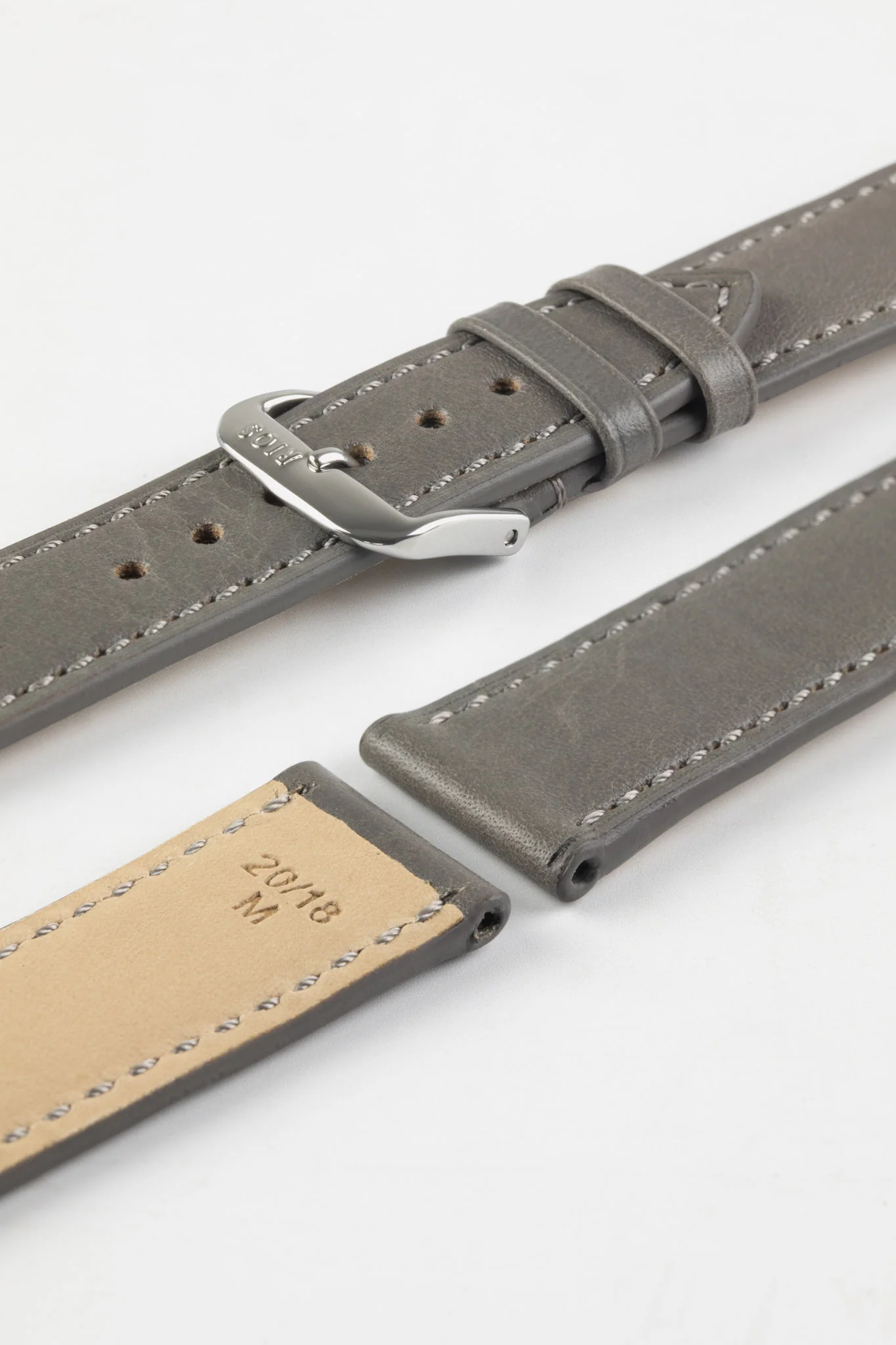 RIOS1931 TULA Genuine Russia Leather Bund Watch Strap in STONE GREY - Image 5