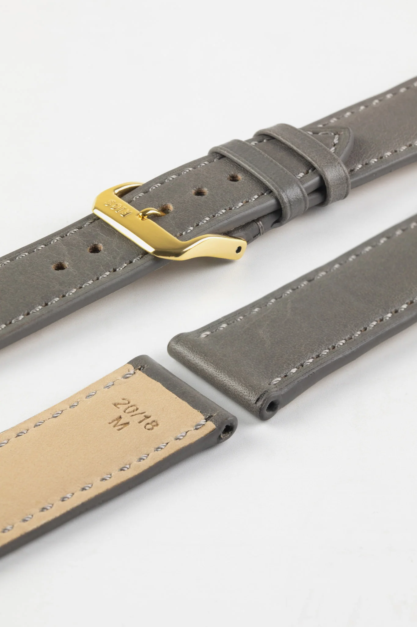 RIOS1931 TULA Genuine Russia Leather Bund Watch Strap in STONE GREY - Image 6