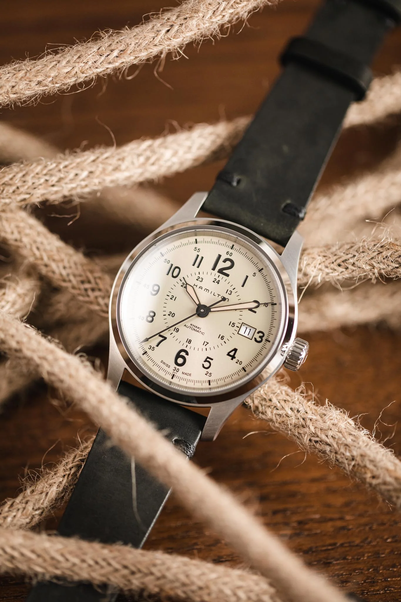 RIOS1931 WALKER Genuine Vintage Leather Watch Strap in BLACK - Image 5