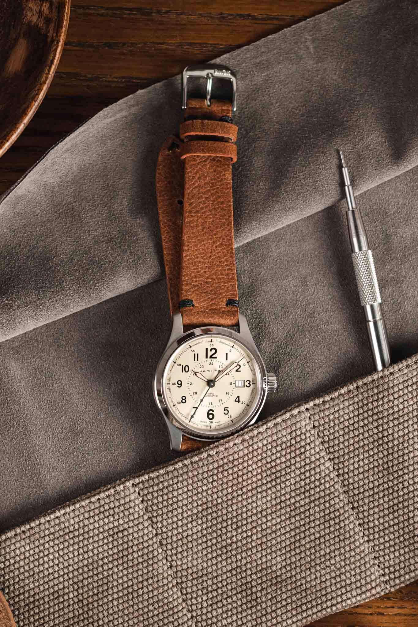 RIOS1931 WALKER Genuine Vintage Leather Watch Strap in MAHOGANY - Image 4