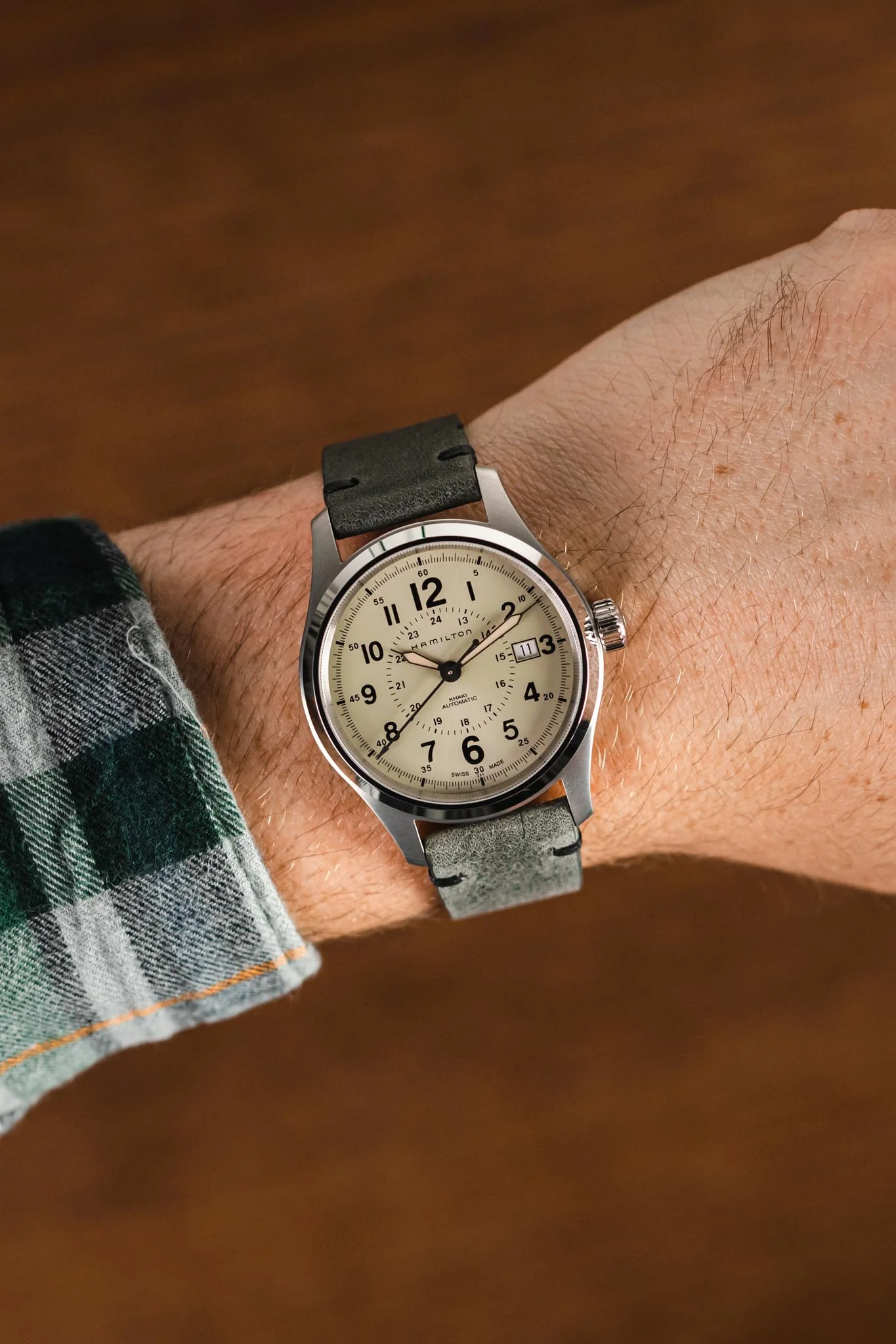 RIOS1931 WALKER Genuine Vintage Leather Watch Strap in STONE GREY - Image 2