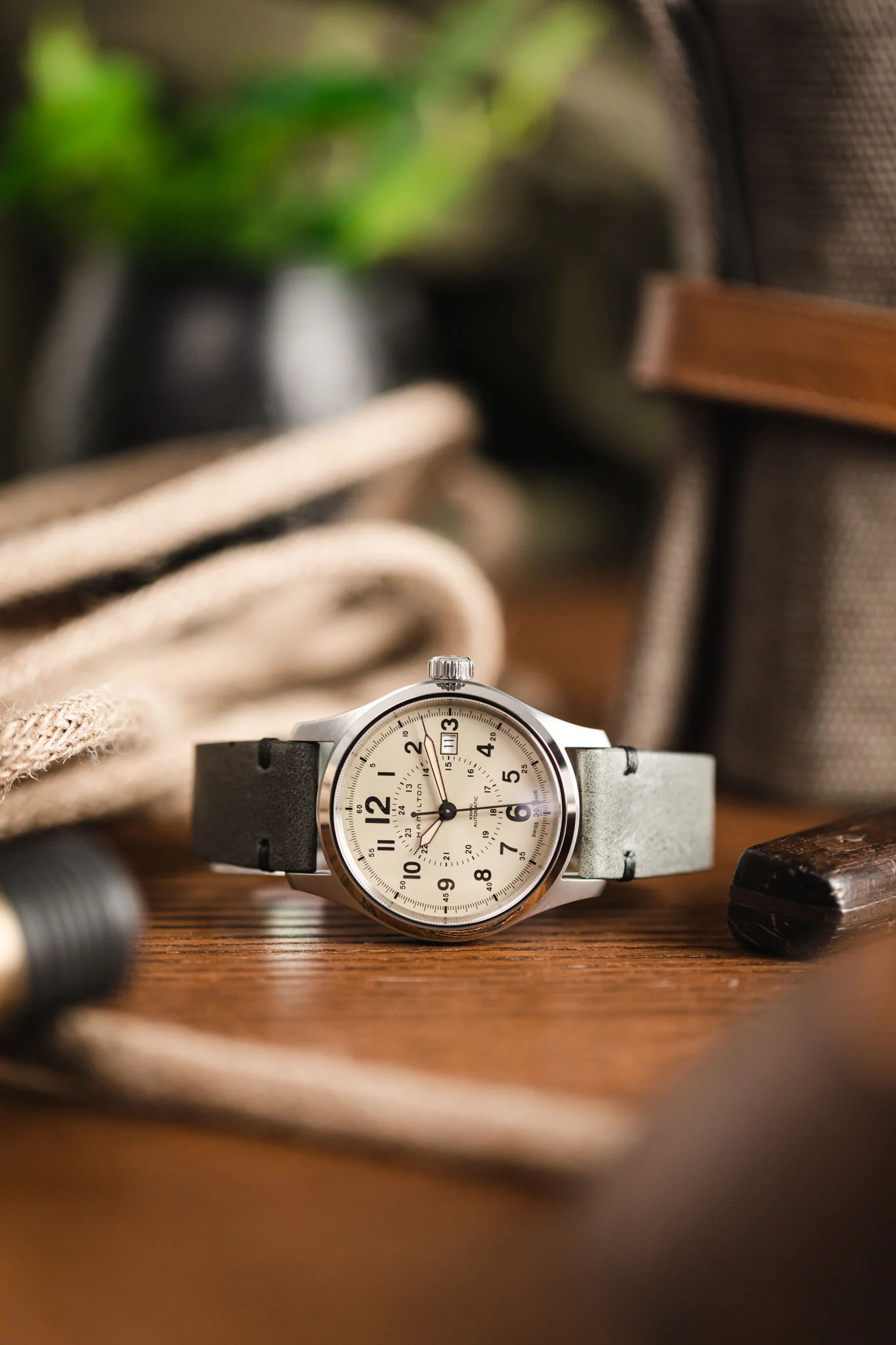 RIOS1931 WALKER Genuine Vintage Leather Watch Strap in STONE GREY - Image 5