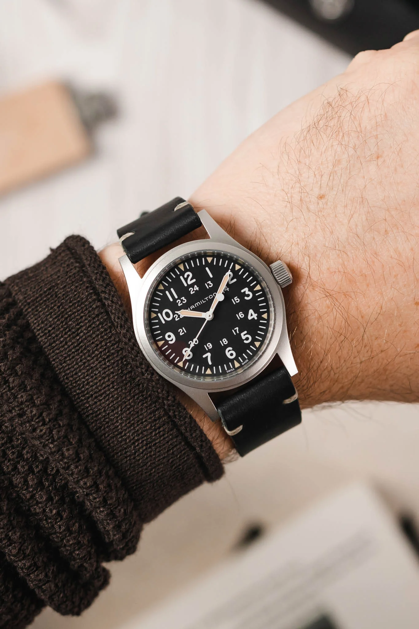 RIOS1931 WATTS Vintage Leather Watch Strap in BLACK - Image 2