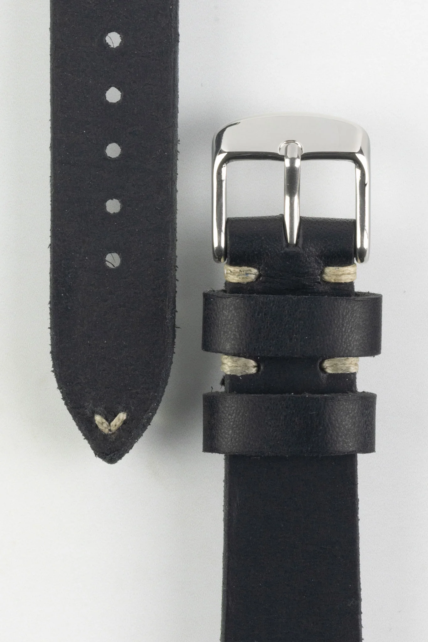 RIOS1931 WATTS Vintage Leather Watch Strap in BLACK - Image 3