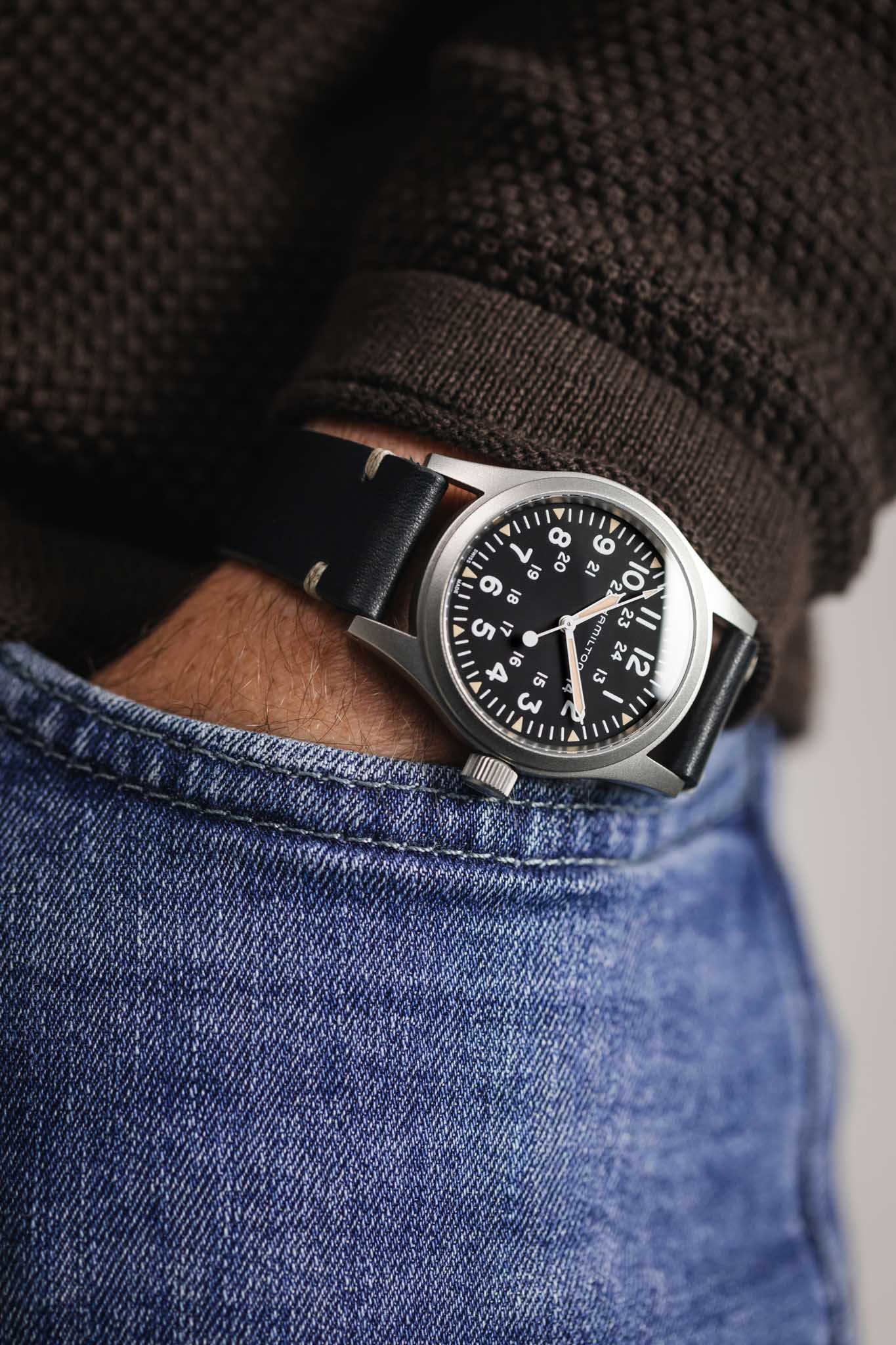 RIOS1931 WATTS Vintage Leather Watch Strap in BLACK - Image 5