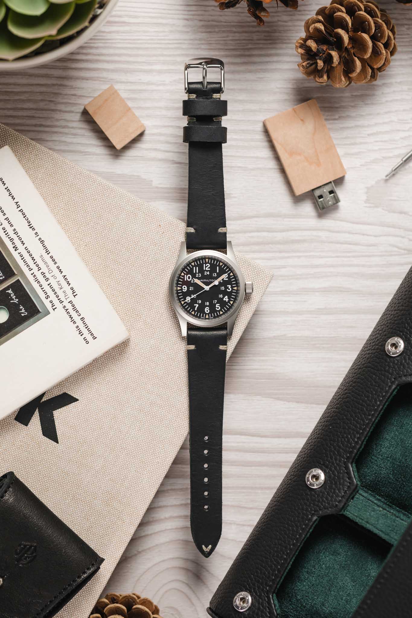 RIOS1931 WATTS Vintage Leather Watch Strap in BLACK - Image 6