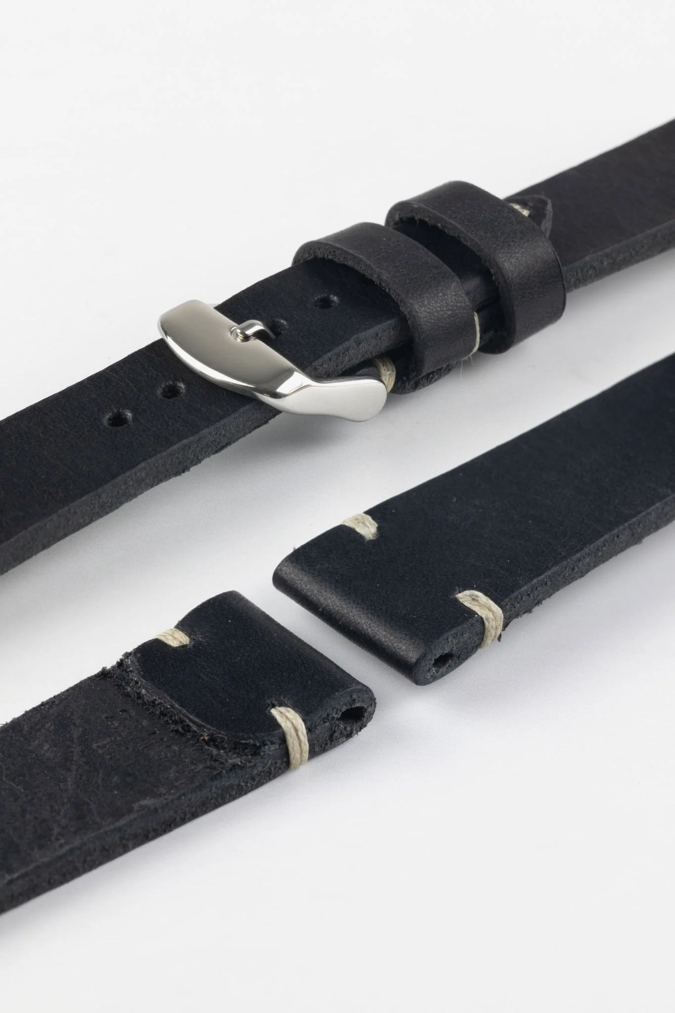RIOS1931 WATTS Vintage Leather Watch Strap in BLACK - Image 7