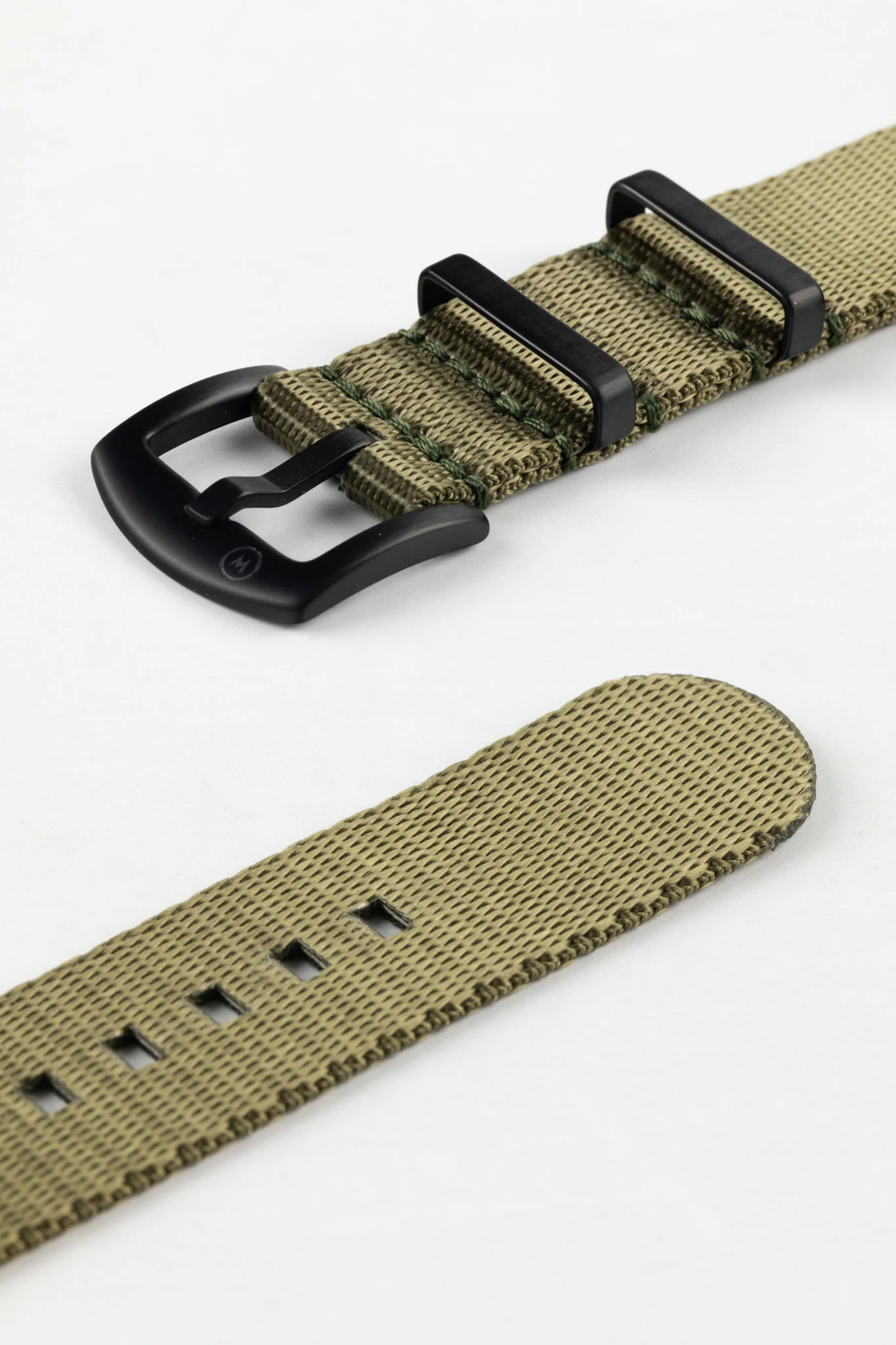 Seatbelt Nylon Watch Strap in ARMY GREEN with BLACK PVD Hardware - Image 7