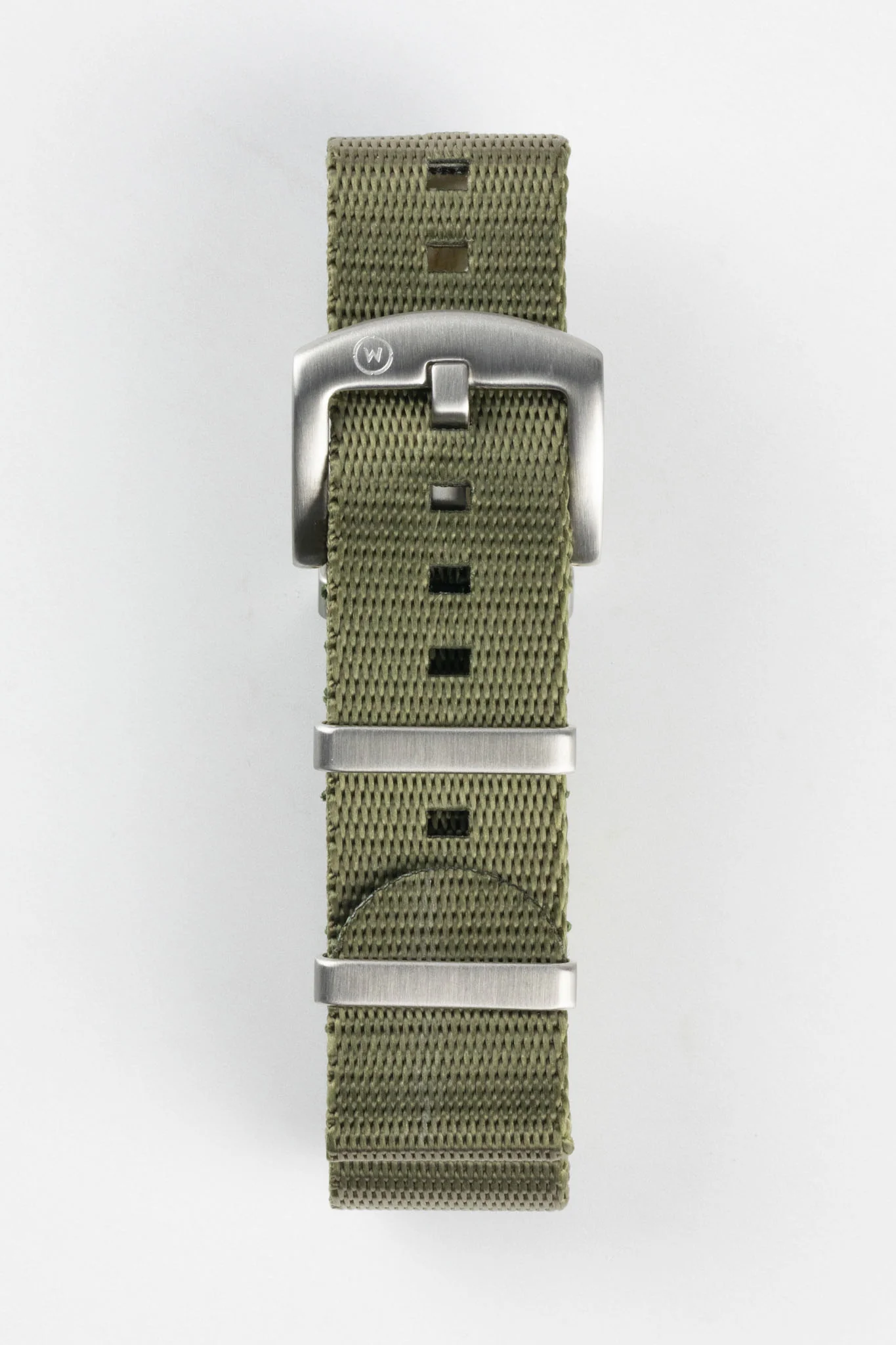 Seatbelt Nylon Watch Strap in ARMY GREEN with BRUSHED STEEL Hardware - Image 3
