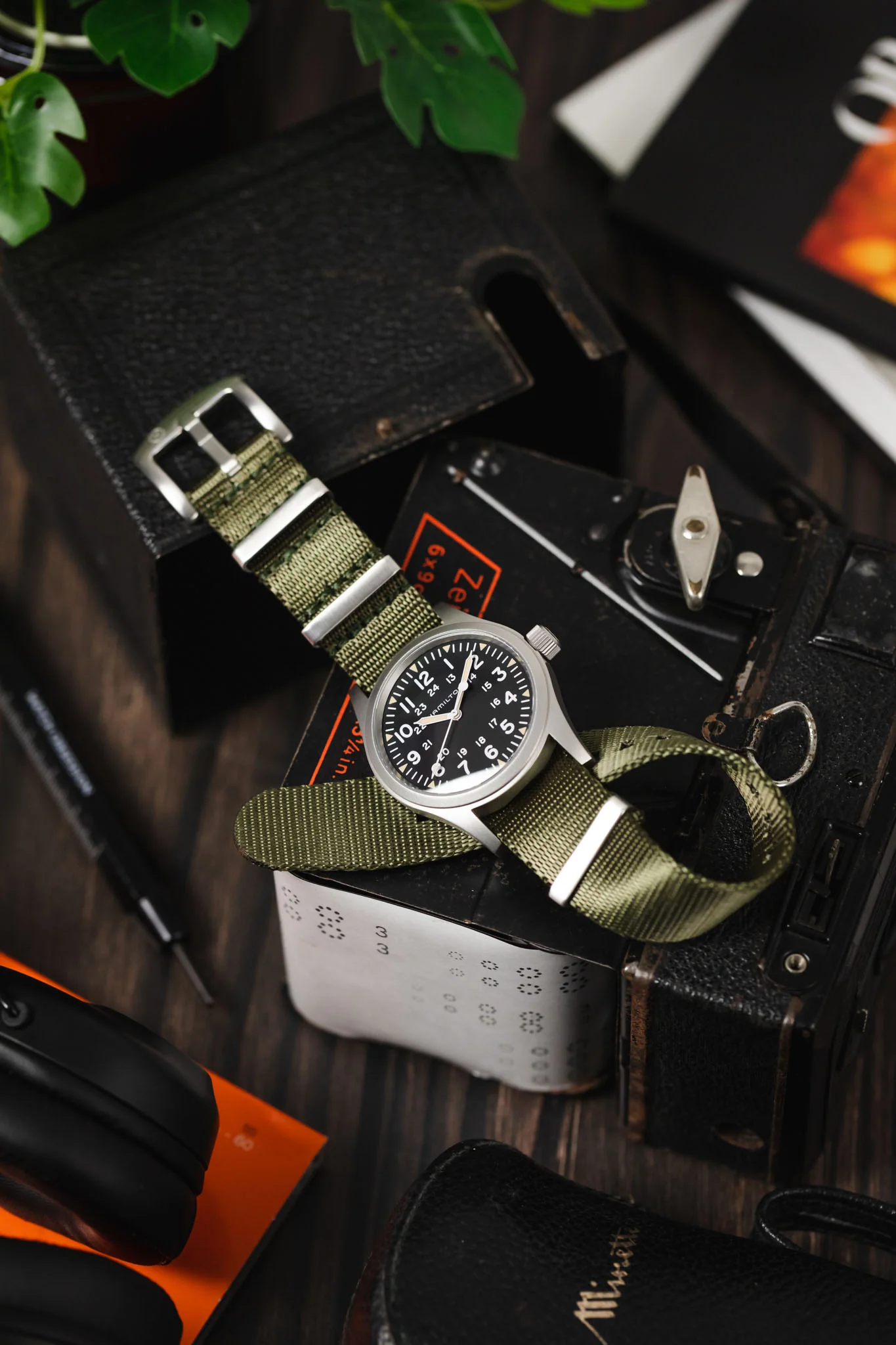 Seatbelt Nylon Watch Strap in ARMY GREEN with BRUSHED STEEL Hardware - Image 4