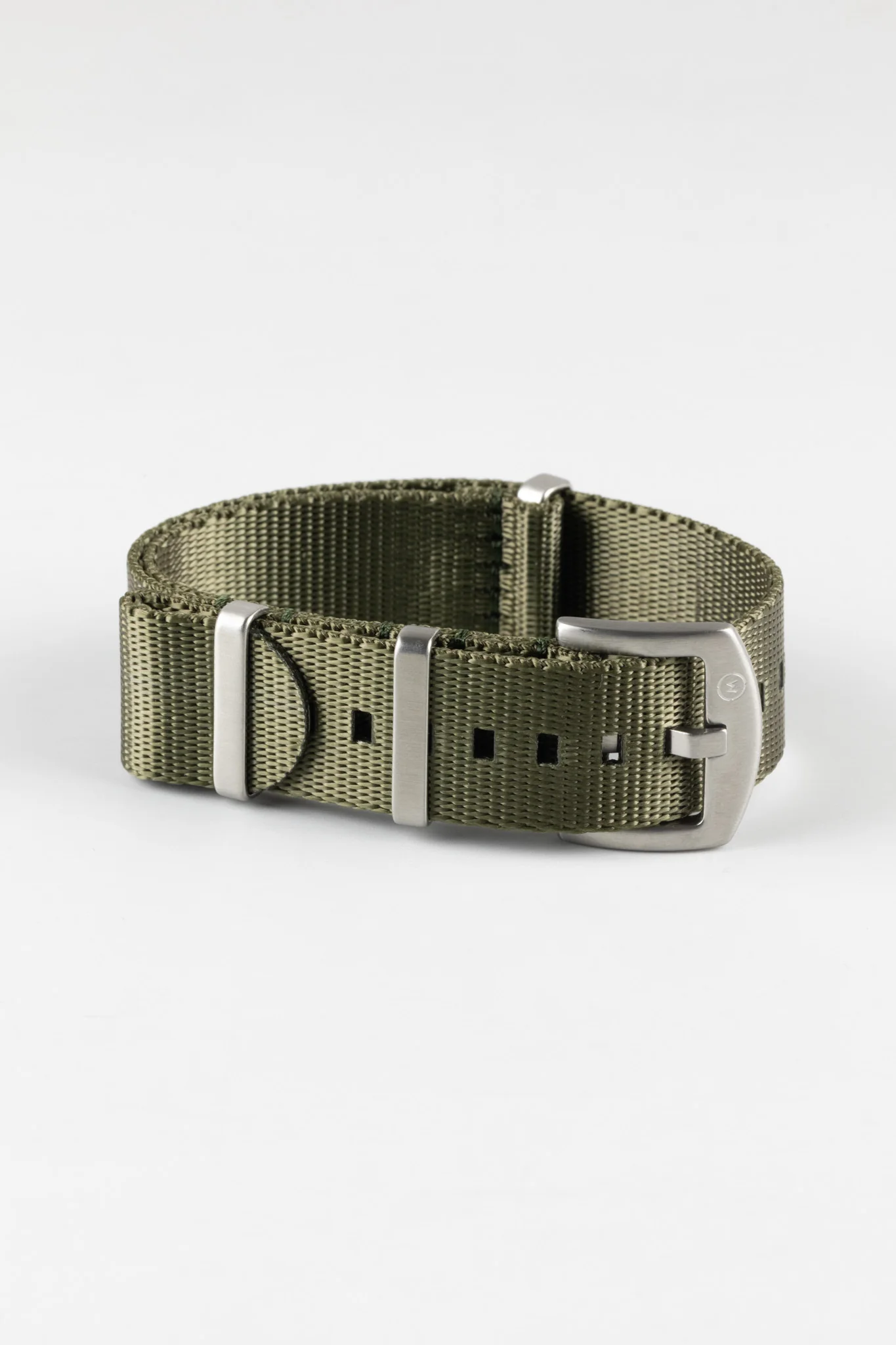 Seatbelt Nylon Watch Strap in ARMY GREEN with BRUSHED STEEL Hardware - Image 5