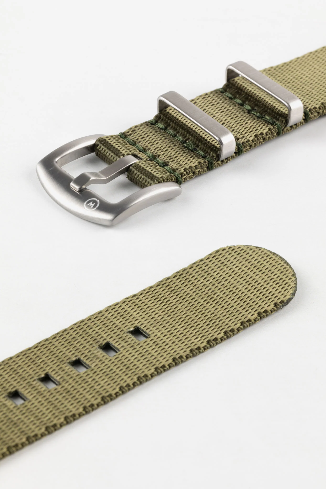 Seatbelt Nylon Watch Strap in ARMY GREEN with BRUSHED STEEL Hardware - Image 7