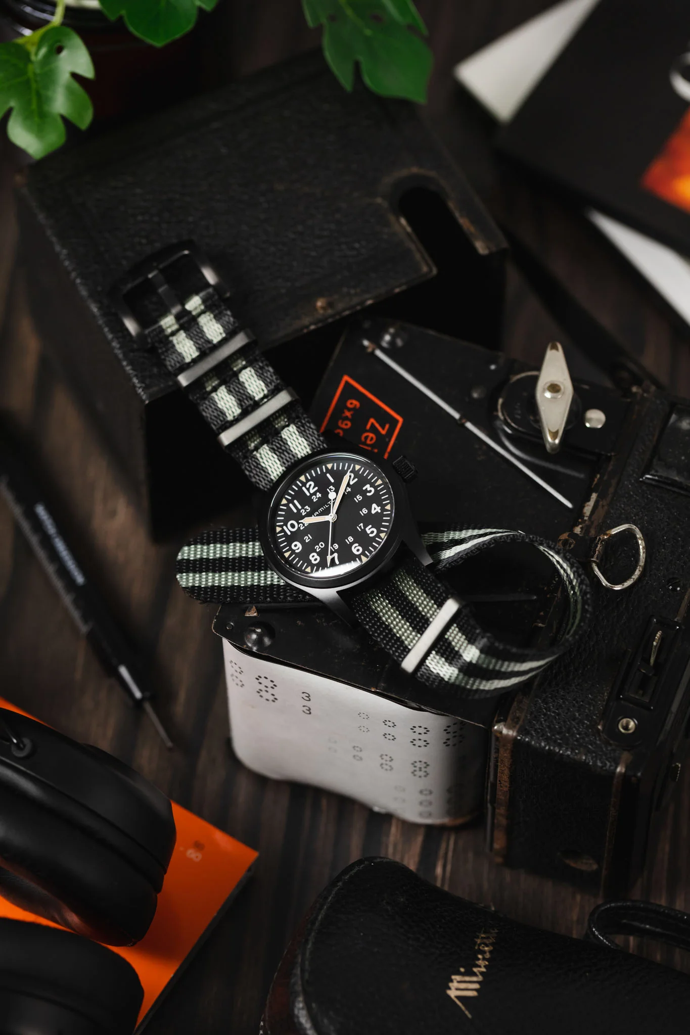 Seatbelt Nylon Watch Strap in BLACK & GREY Stripes with BLACK PVD Hardware - Image 4