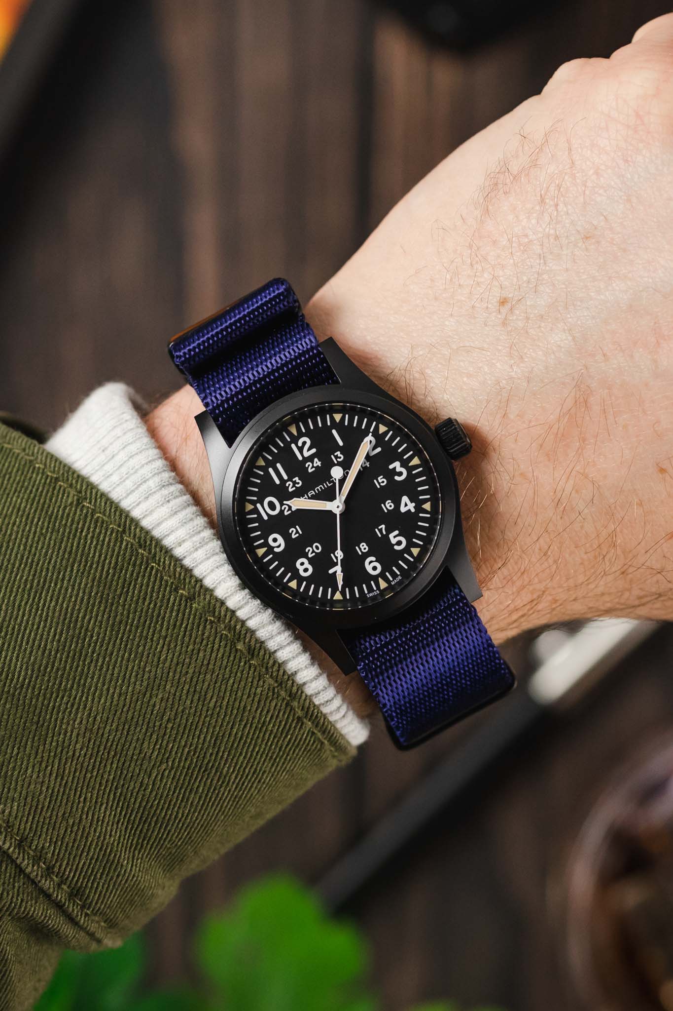 Seatbelt Nylon Watch Strap in DARK BLUE with BLACK PVD Hardware - Image 2