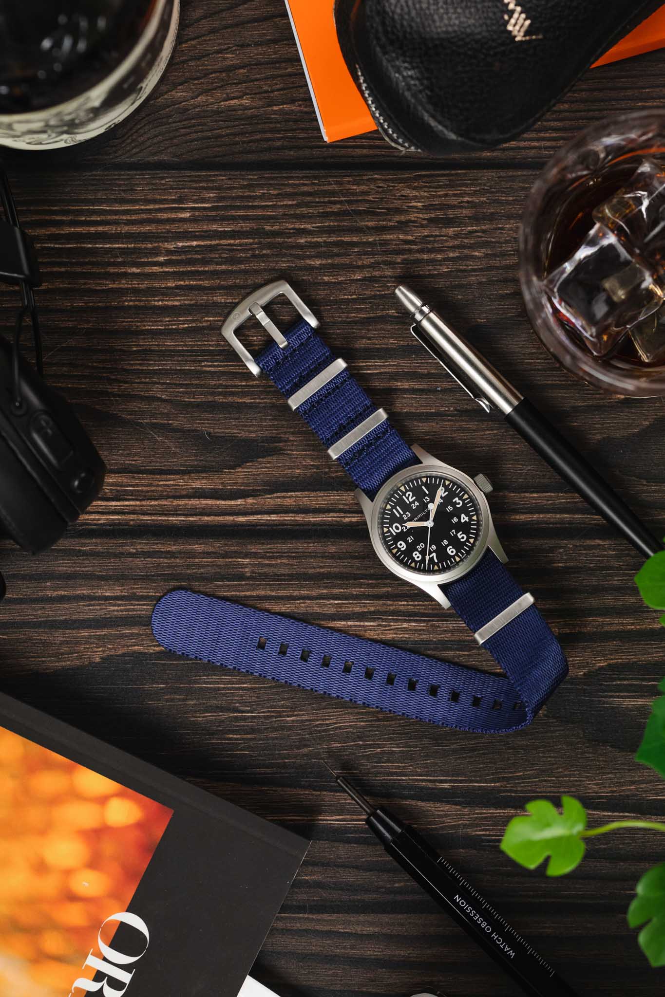 Seatbelt Nylon Watch Strap in DARK BLUE with BRUSHED STEEL Hardware - Image 6