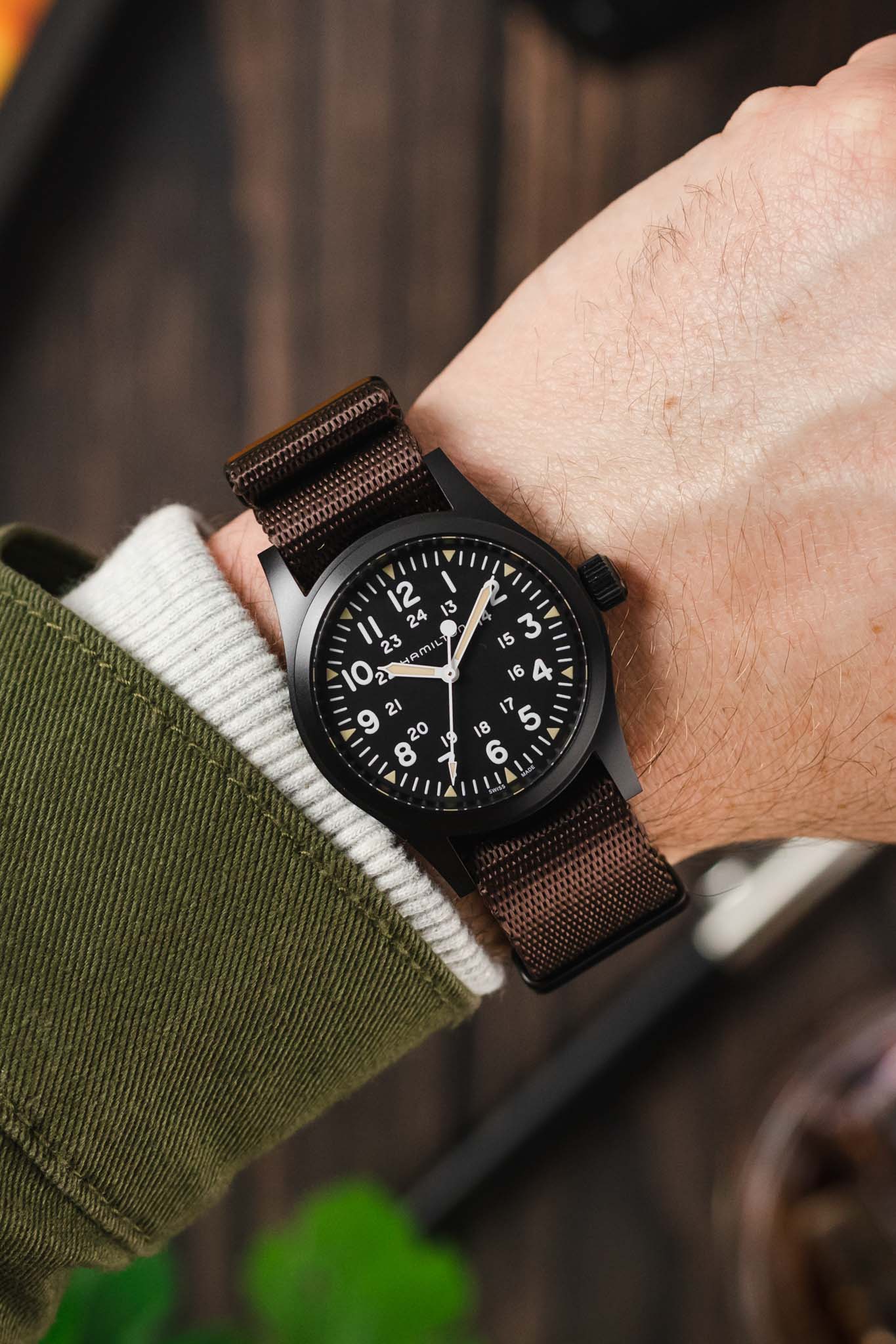 Seatbelt Nylon Watch Strap in DARK BROWN with BLACK PVD Hardware - Image 2