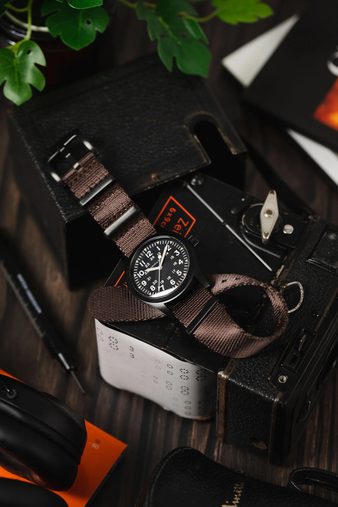 Seatbelt Nylon Watch Strap in DARK BROWN with BLACK PVD Hardware - Image 4