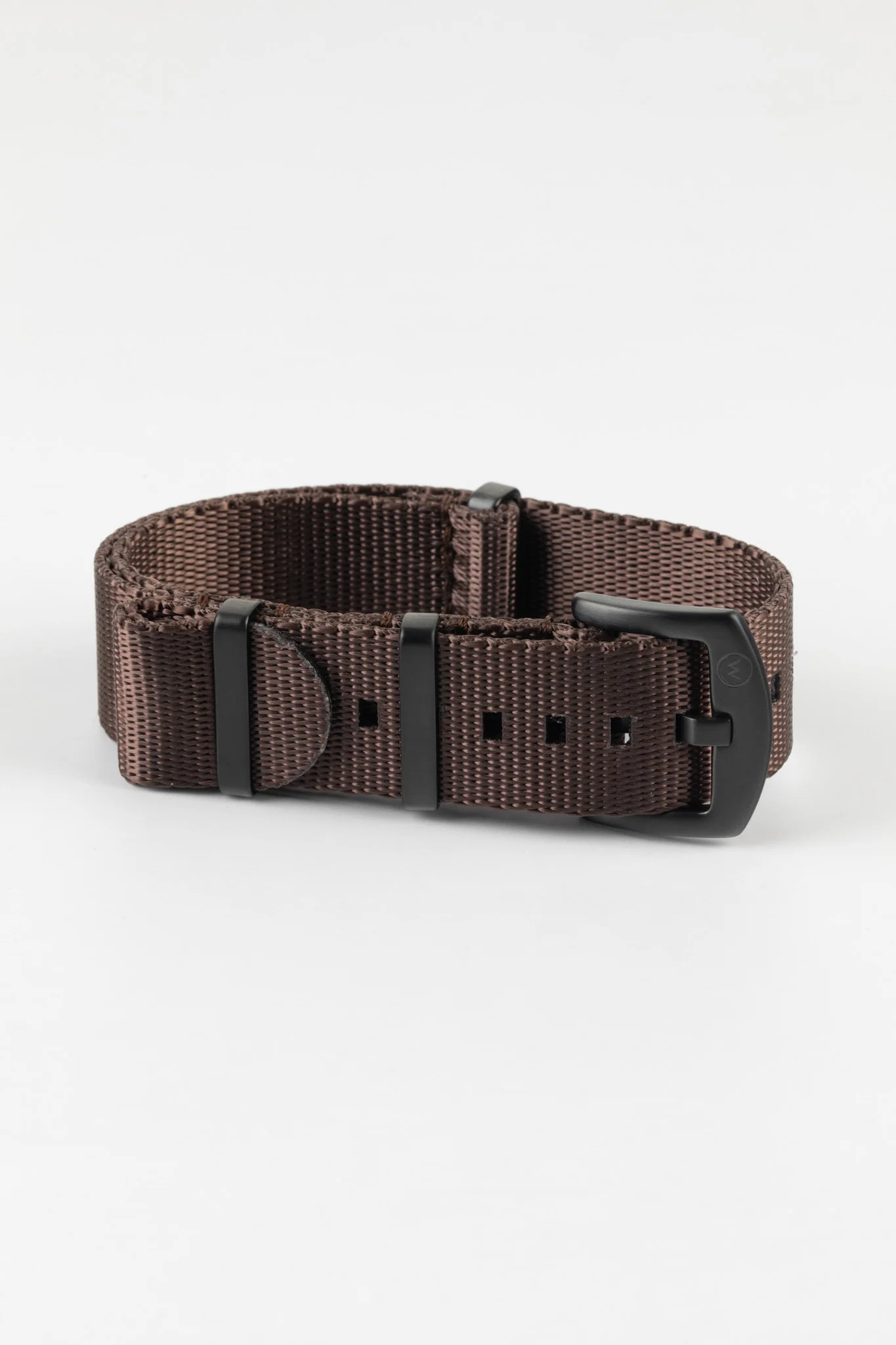 Seatbelt Nylon Watch Strap in DARK BROWN with BLACK PVD Hardware - Image 5
